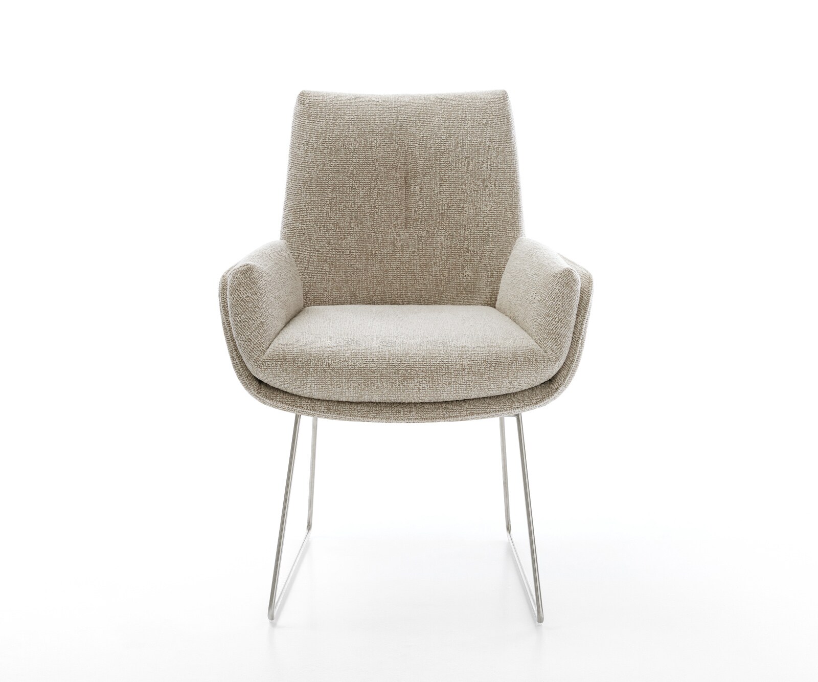 Chaise-de-salle-à-manger Clea-Flex tissu tissé doux beige pied trapèze acier inoxydable 1