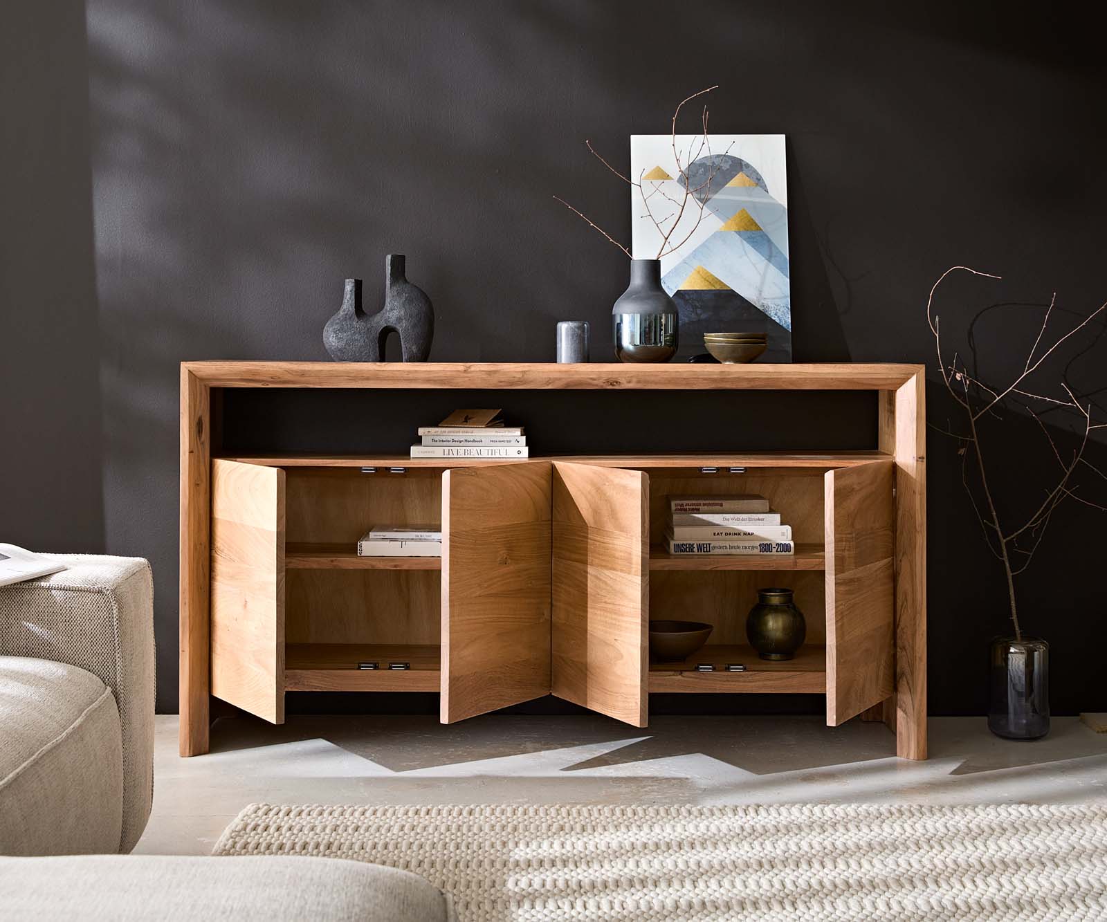 Sideboard Assuan 175 cm Akazie Natur 4 Türen 1 Fach 3 Sideboard Assuan 175 cm Akazie Natur 4 Türen 1 Fach 3