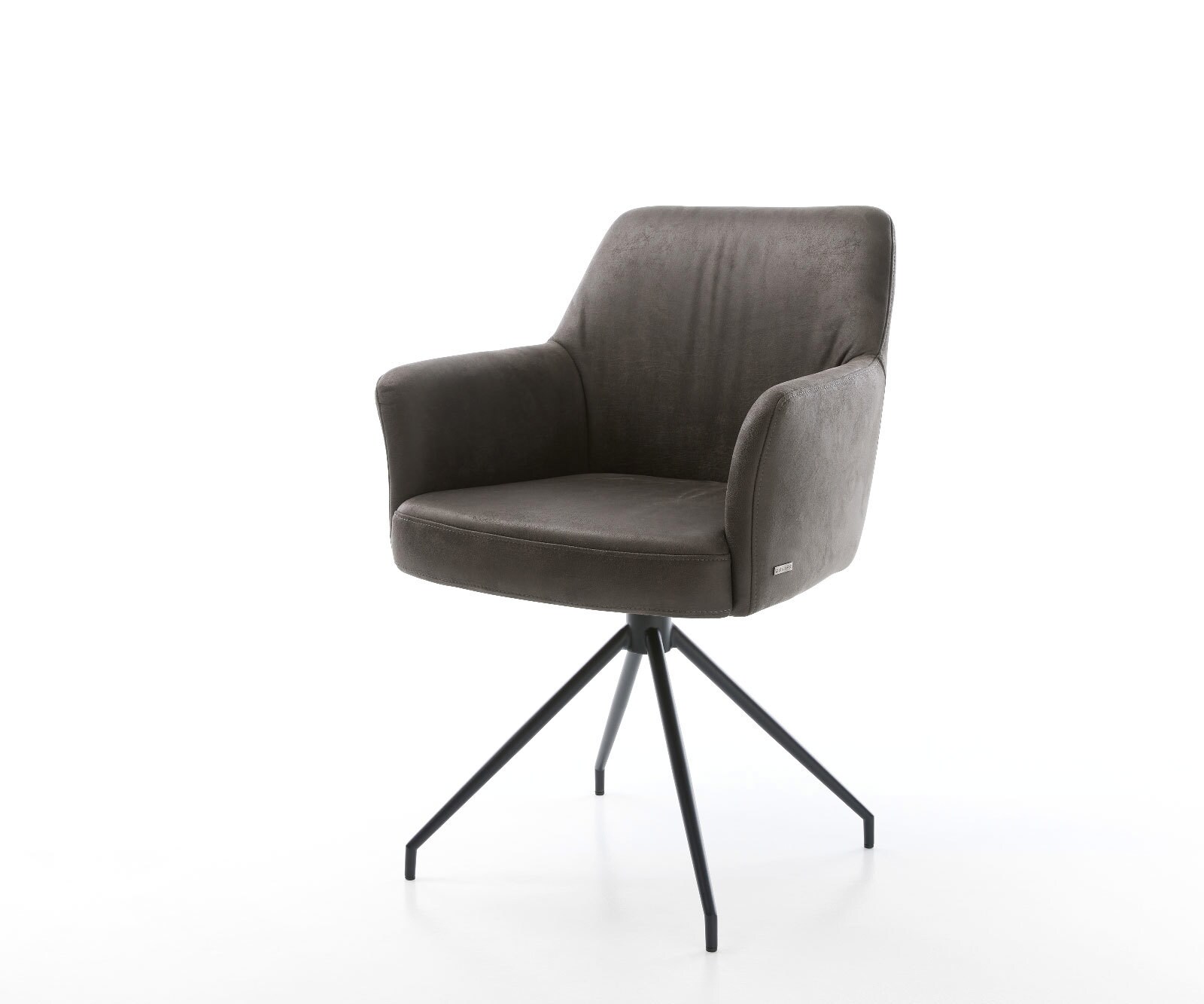 Chaise-pivotante Xana-Flex avec accoudoirs microvelours anthracite vintage pied croisé conique noir pivotement sur 180° ressorts ensachés