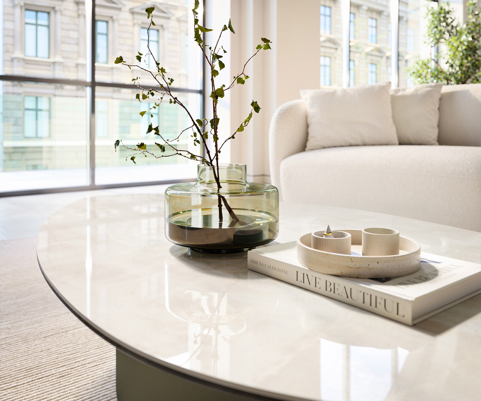 Table basse Edge organique 140x76 cm céramique Onyx Champagne Casilda finition effet titane 5