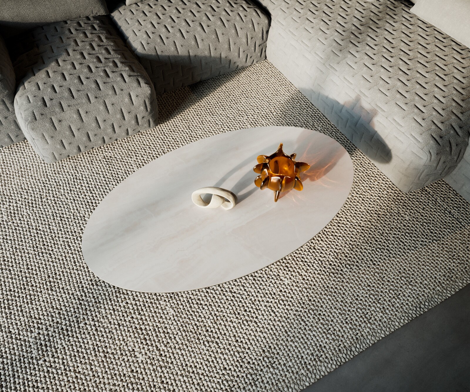 Table basse Edge ovale 140x80 cm céramique Onyx Champagne Vibany métal noir 5