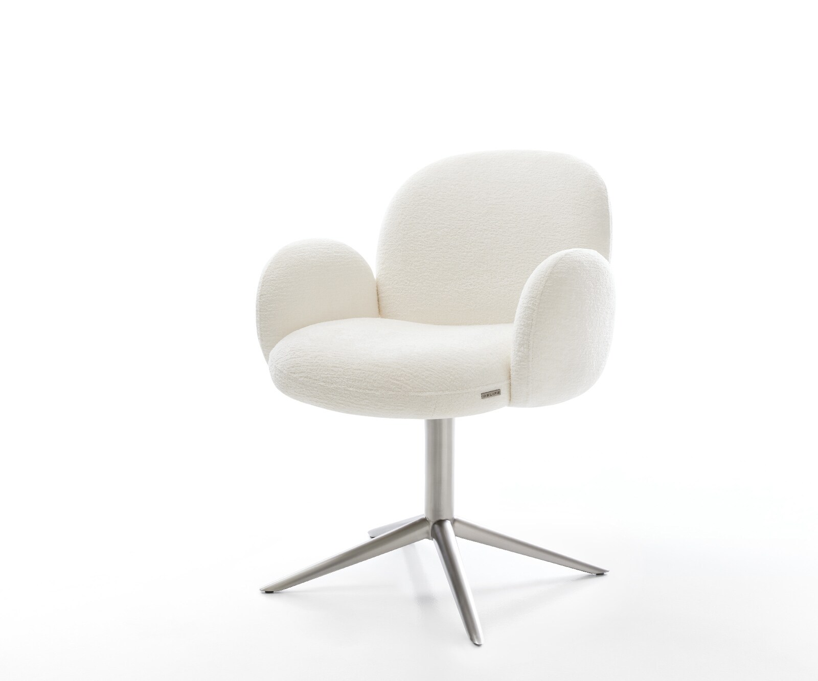 Chaise-pivotante Nube-Flex avec accoudoirs bouclé doux beige pied de chaise 4 branches acier inoxydable pivotement sur 360° fonction bascule resorts ensachés 1