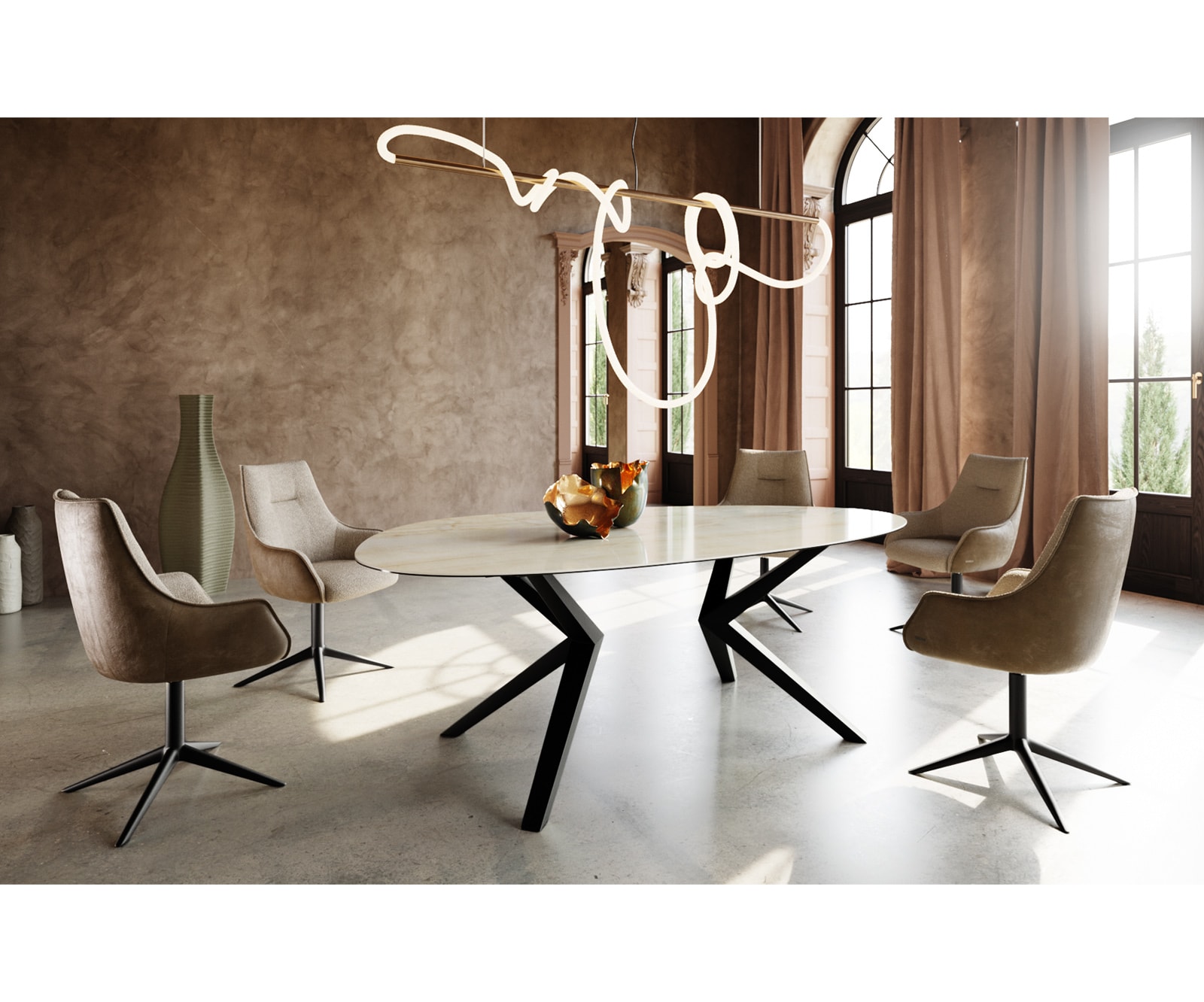 Esstisch Edge Oval 220x120 Keramik Iris FMG Onice Oro Zenthara kantig Metall Schwarz 5