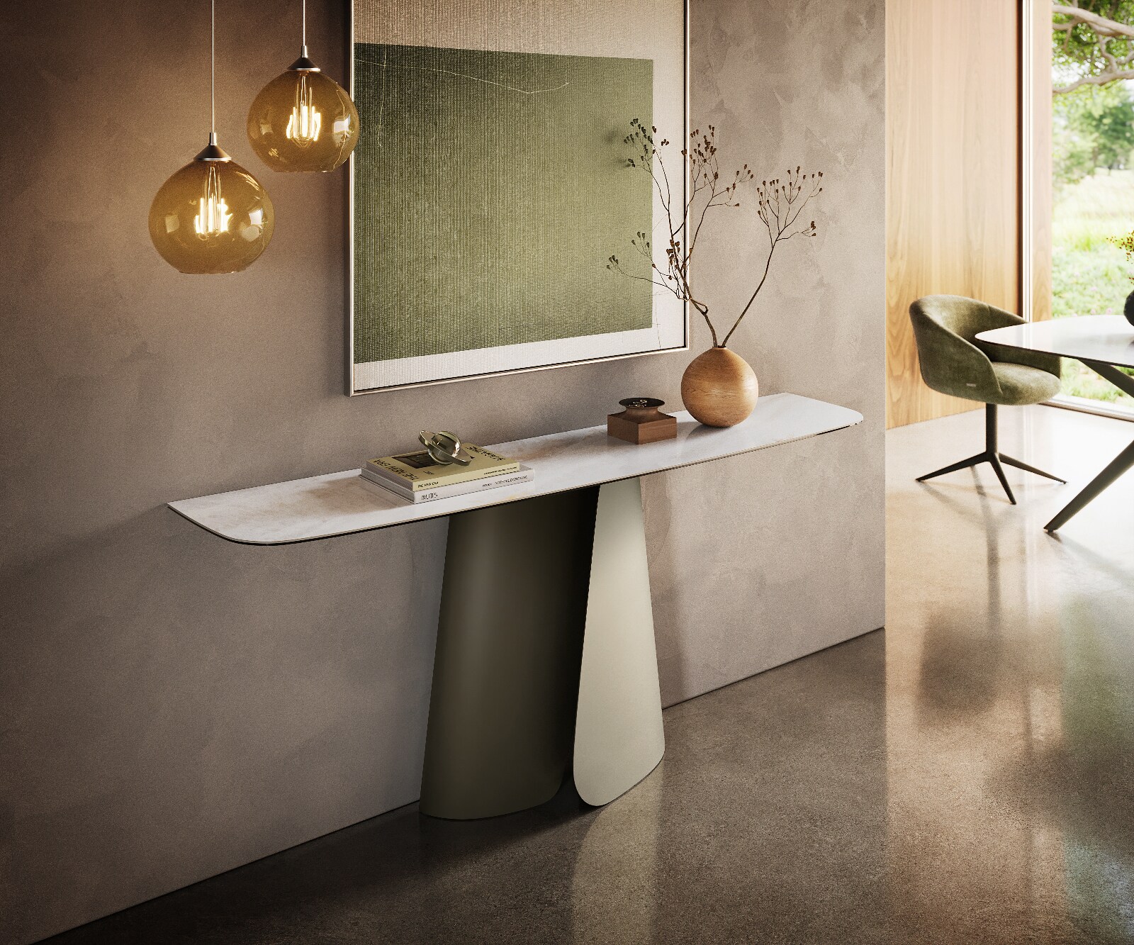 Konsolentisch Edge Boot 180x40 cm Keramik Onyx Pearl Livos Metall Effektfinish Titan 3