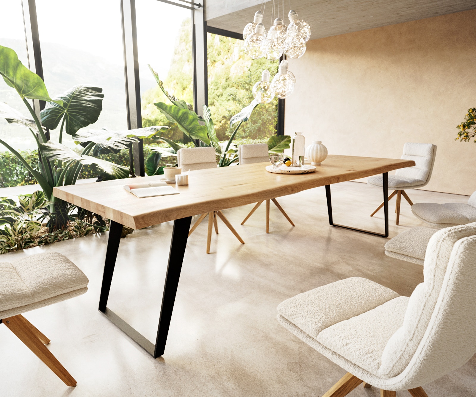 Esstisch Edge 300x100 Eiche Natur Metall Schräg Schwarz Live-Edge Esstisch Edge 300x100 Eiche Natur Metall Schräg Schwarz Live-Edge