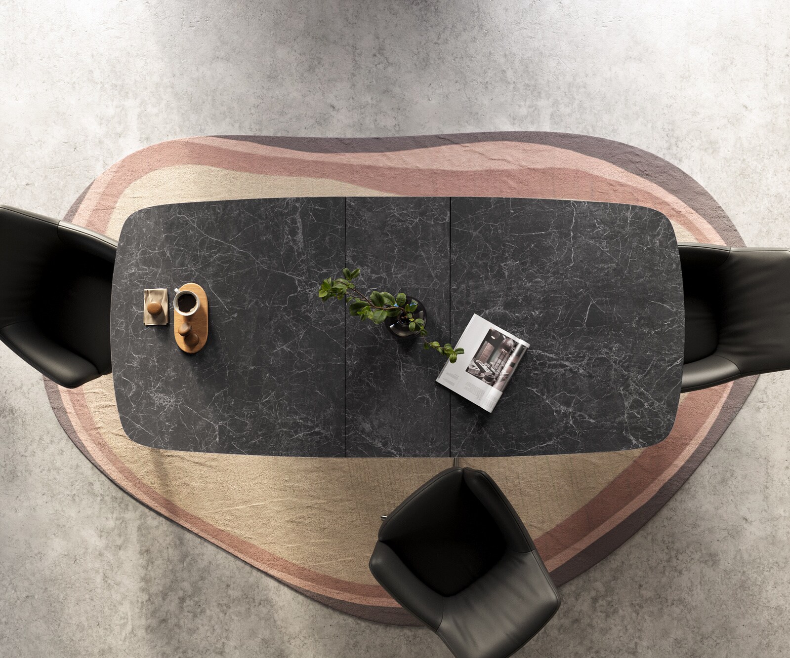 Esstisch Edge Boot 180-220x100 cm Keramik Laminam® Nero Greco Anthrazit Kreuzgestell Rechteck Edelstahl Graphit ausziehbar 6