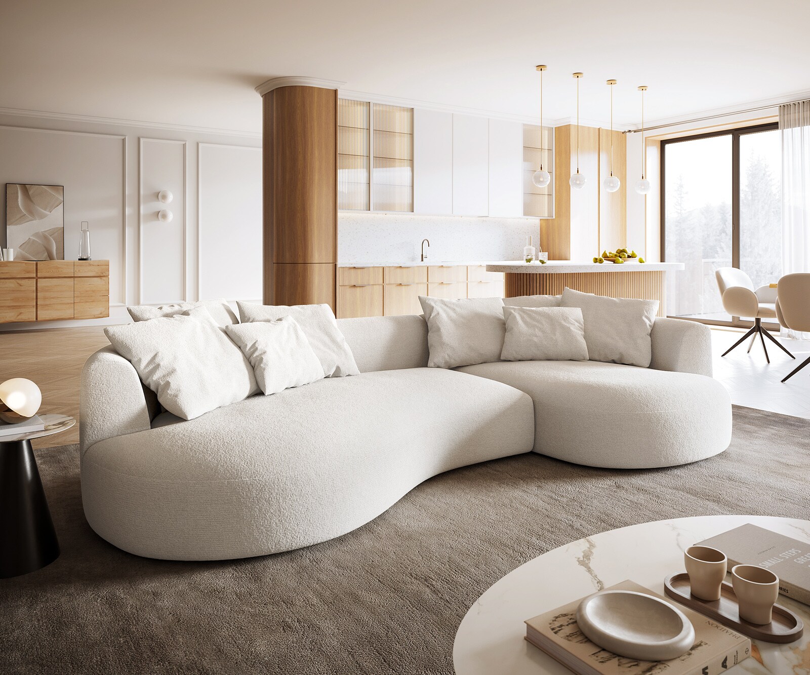 Canapé-Canapé Edina 330x170 cm Bouclé Soft Beige