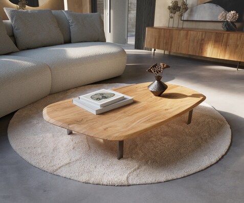 Table-basse Nagaru 120 x 70 cm acacia Aura pieds en L acier inoxydable