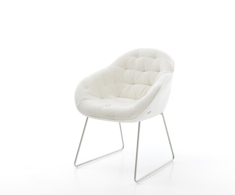 Esszimmerstuhl Gaio-Flex Bouclé Soft Beige Kufengestell Edelstahl
