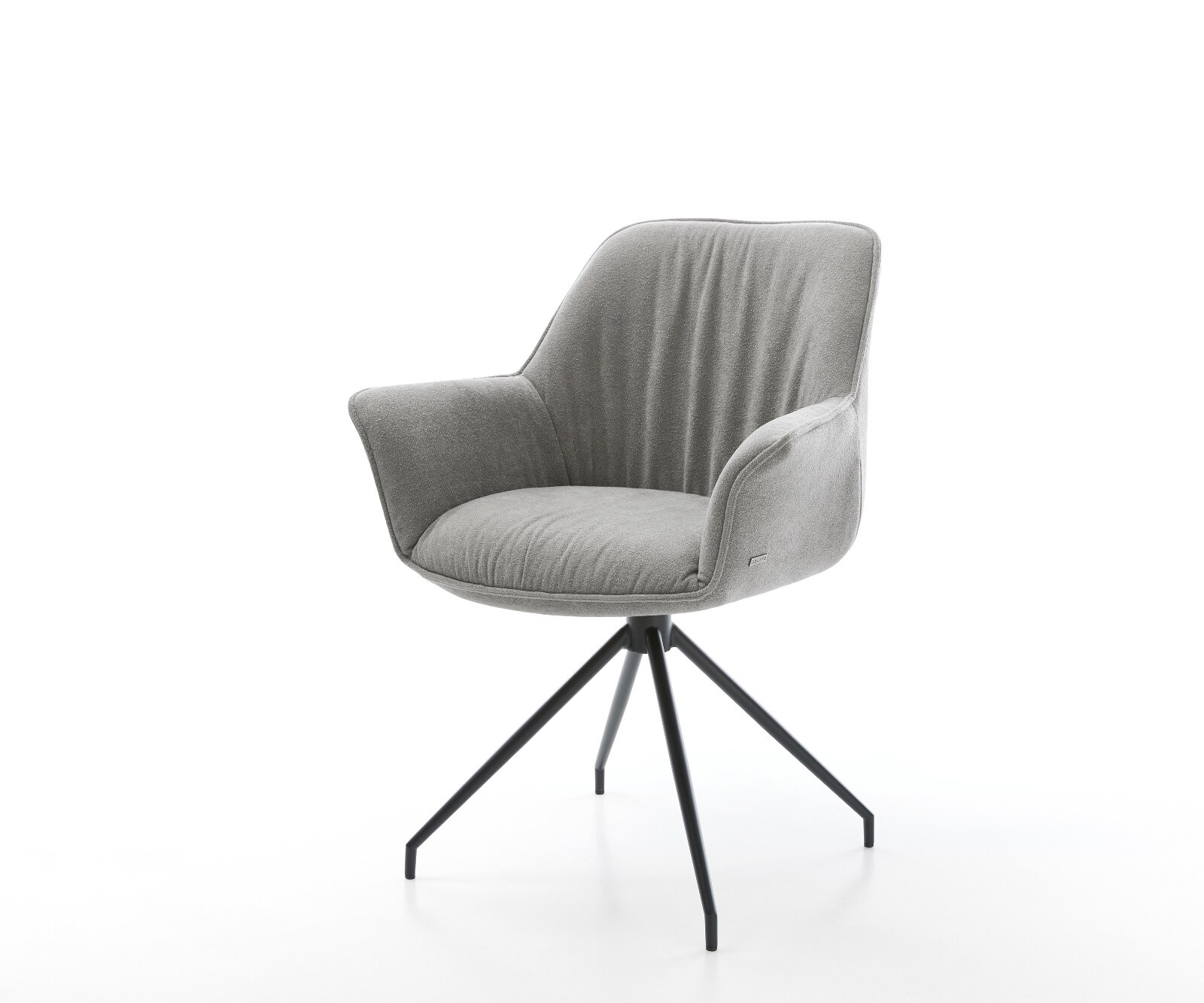 Chaise-de-salle-à-manger Keila-Flex avec accoudoirs tissu structuré doux gris pied croisé conique noir 1