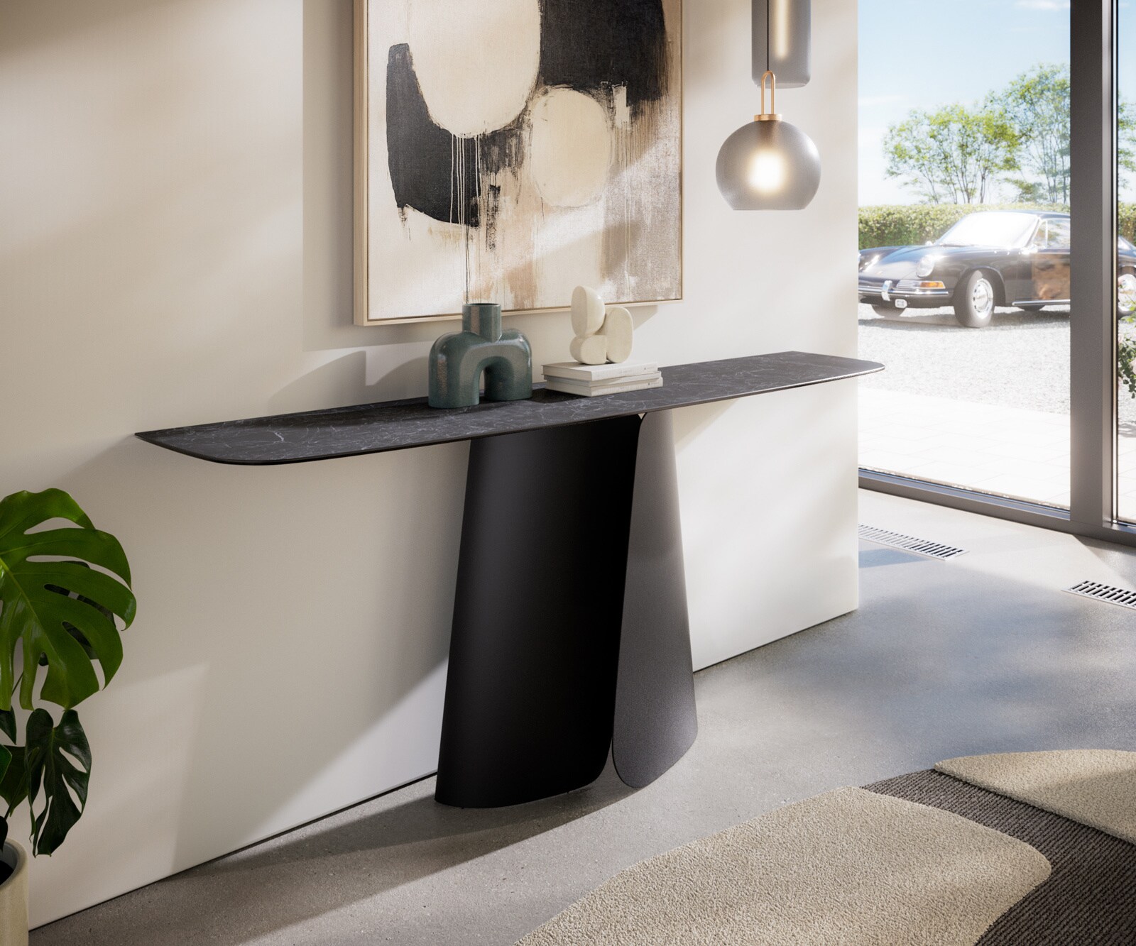 Konsolentisch Edge Boot 180x40 cm Keramik Laminam® Nero Greco Anthrazit Livos Metall Schwarz 3