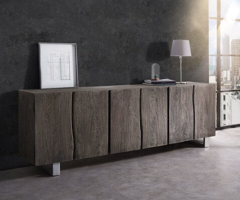 Buffet Live-Edge 220 cm acacia massif platine 6 portes