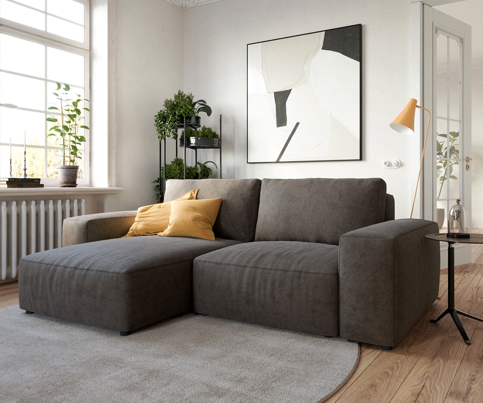 Canapé d'angle Lanzo XL 270x180 cm Velours côtelé Beige Recamière variable 3