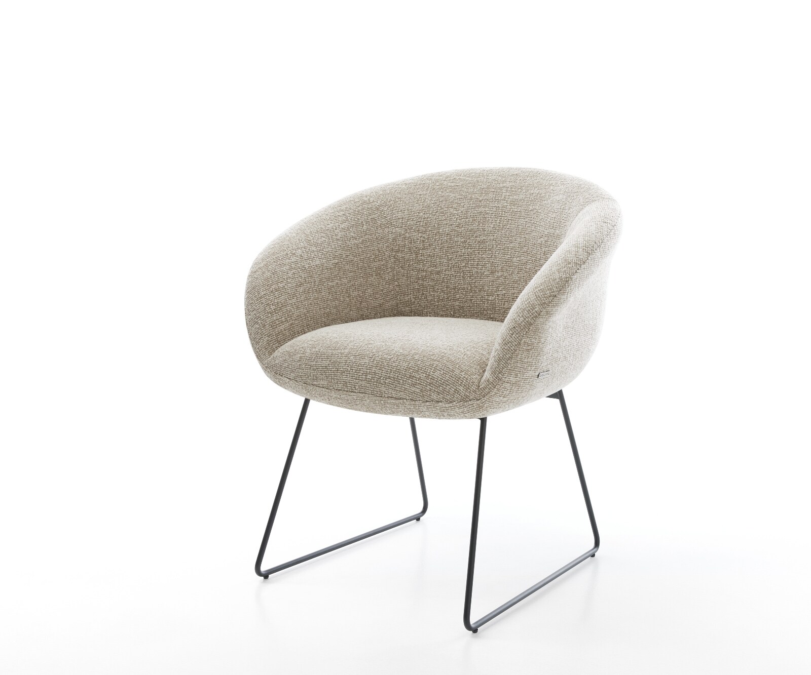 Esszimmerstuhl Vinka-Flex mit Armlehnen Webstoff Soft Beige Kufengestell Schwarz Taschenfederkern