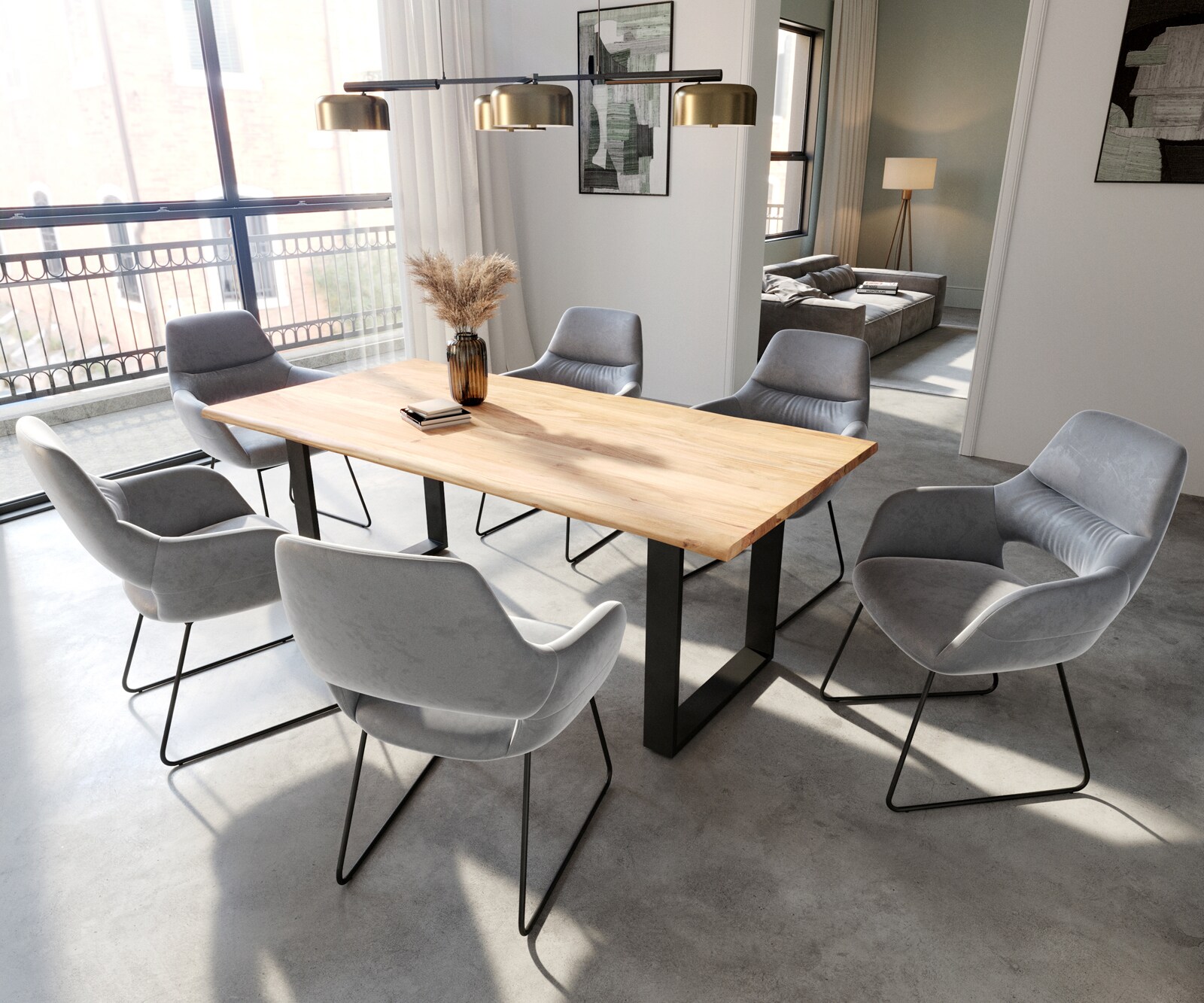 Chaise-de-salle-à-manger Yago-Flex avec accoudoirs velours gris pied trapèze noir ressorts ensachés 4