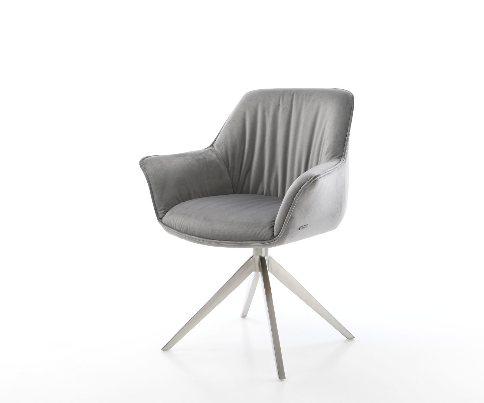 Esszimmerstuhl Keila-Flex mit Armlehnen Samt Grau Kreuzgestell breit Edelstahl Esszimmerstuhl Keila-Flex mit Armlehnen Samt Grau Kreuzgestell breit Edelstahl