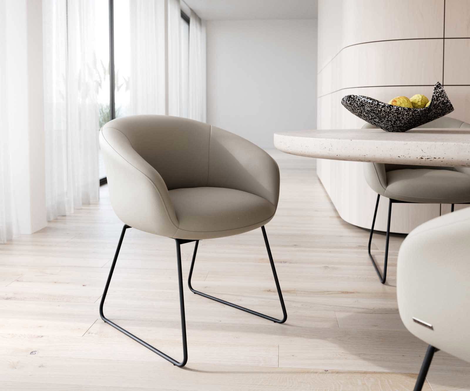 Esszimmerstuhl Vinka-Flex mit Armlehnen Echt-Leder Schlamm Kufengestell Schwarz Taschenfederkern Esszimmerstuhl Vinka-Flex mit Armlehnen Echt-Leder Schlamm Kufengestell Schwarz Taschenfederkern