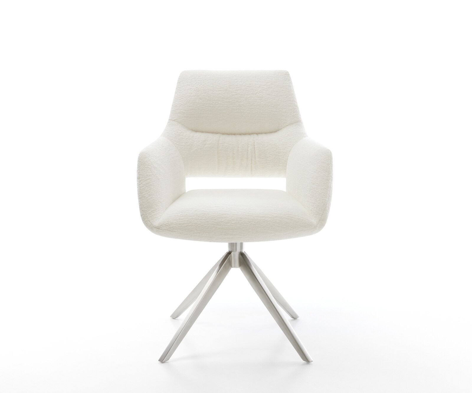 Drehstuhl Yago-Flex mit Armlehnen Bouclé Soft Beige Kreuzgestell breit Edelstahl 360° drehbar Wippfunktion Taschenfederkern 2