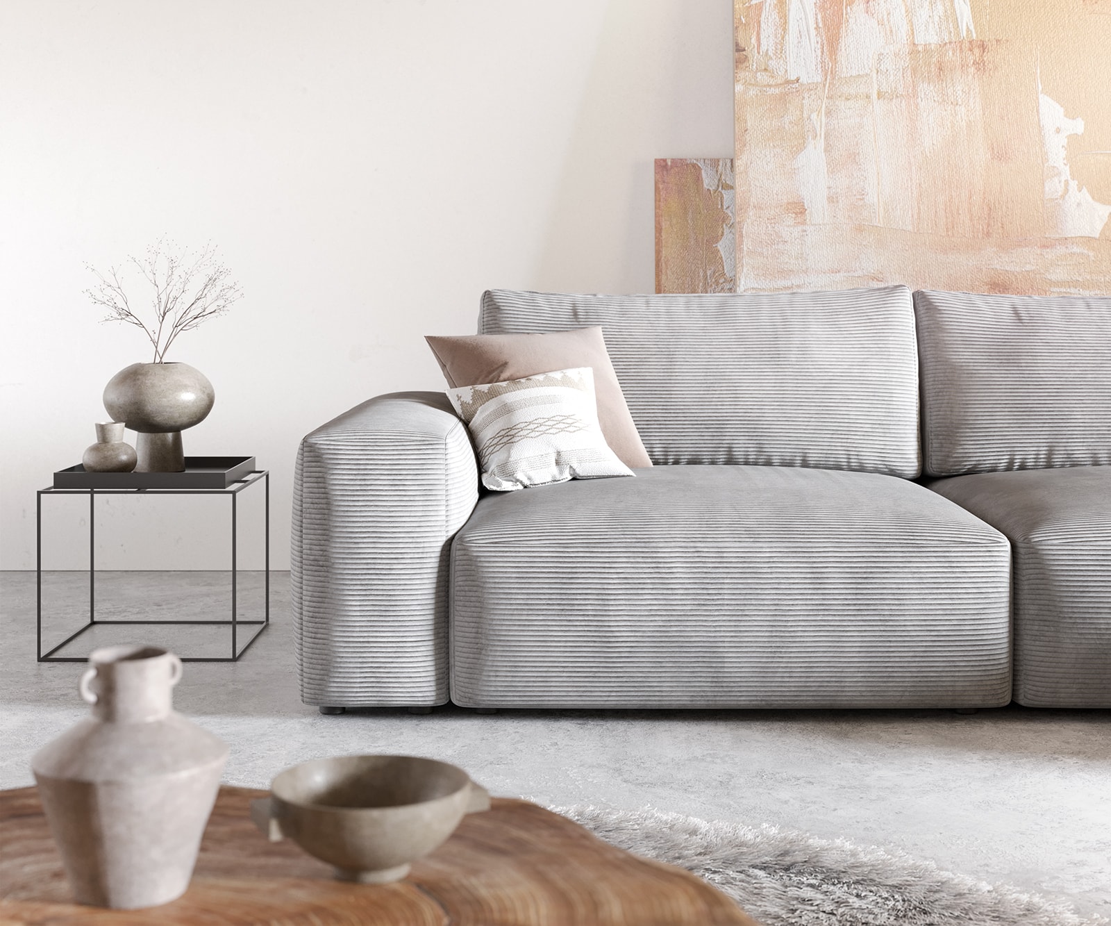 Ecksofa Lanzo XL 380x180 cm Cord Silbergrau Recamiere variabel 4 Ecksofa Lanzo XL 380x180 cm Cord Silbergrau Recamiere variabel 4