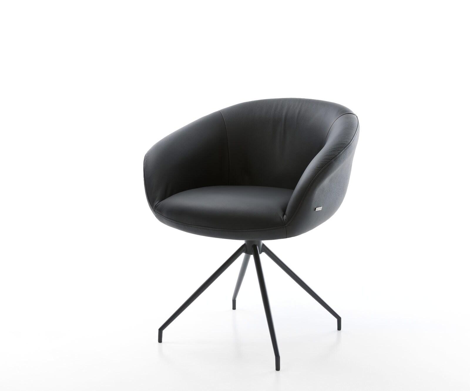 Chaise-pivotante Vinka-Flex avec accoudoirs cuir de vache noir pied croisé conique noir pivotement sur 180° ressorts ensachés 1