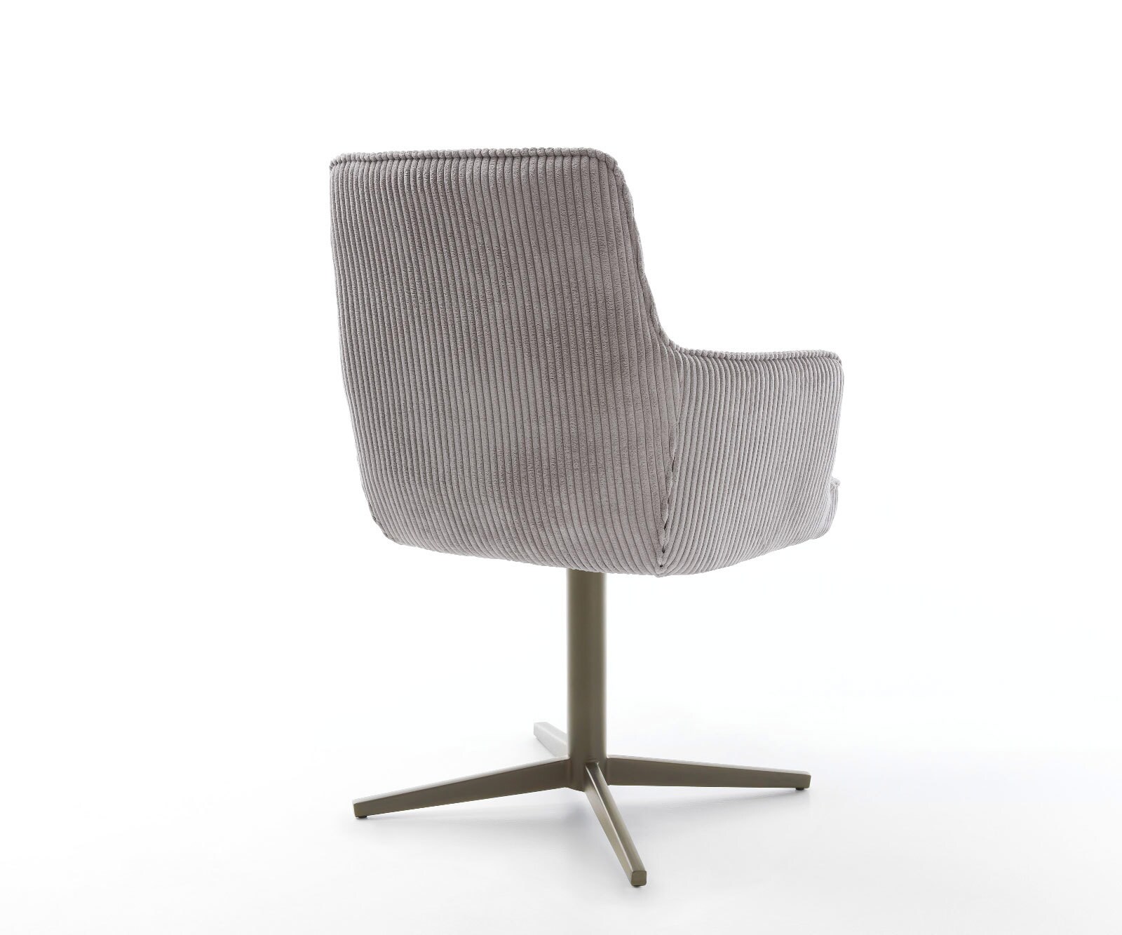 Chaise-pivotante Heira-Flex avec accoudoirs côtelé gris argenté pied de chaise 4 branches aspect titane pivotement sur 360° ressorts ensachés 4