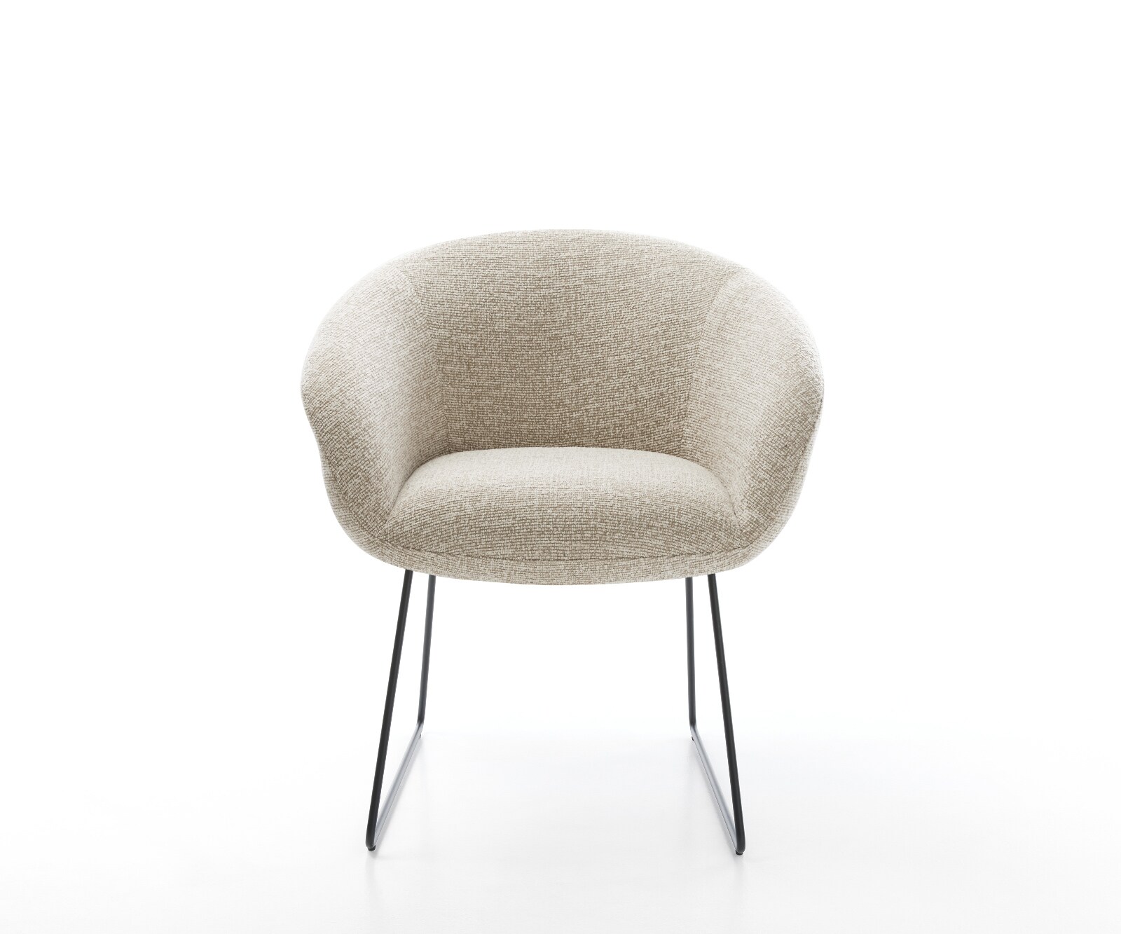 Chaise-de-salle-à-manger Vinka-Flex avec accoudoirs tissu tissé doux beige pied trapèze noir resorts ensachés 1