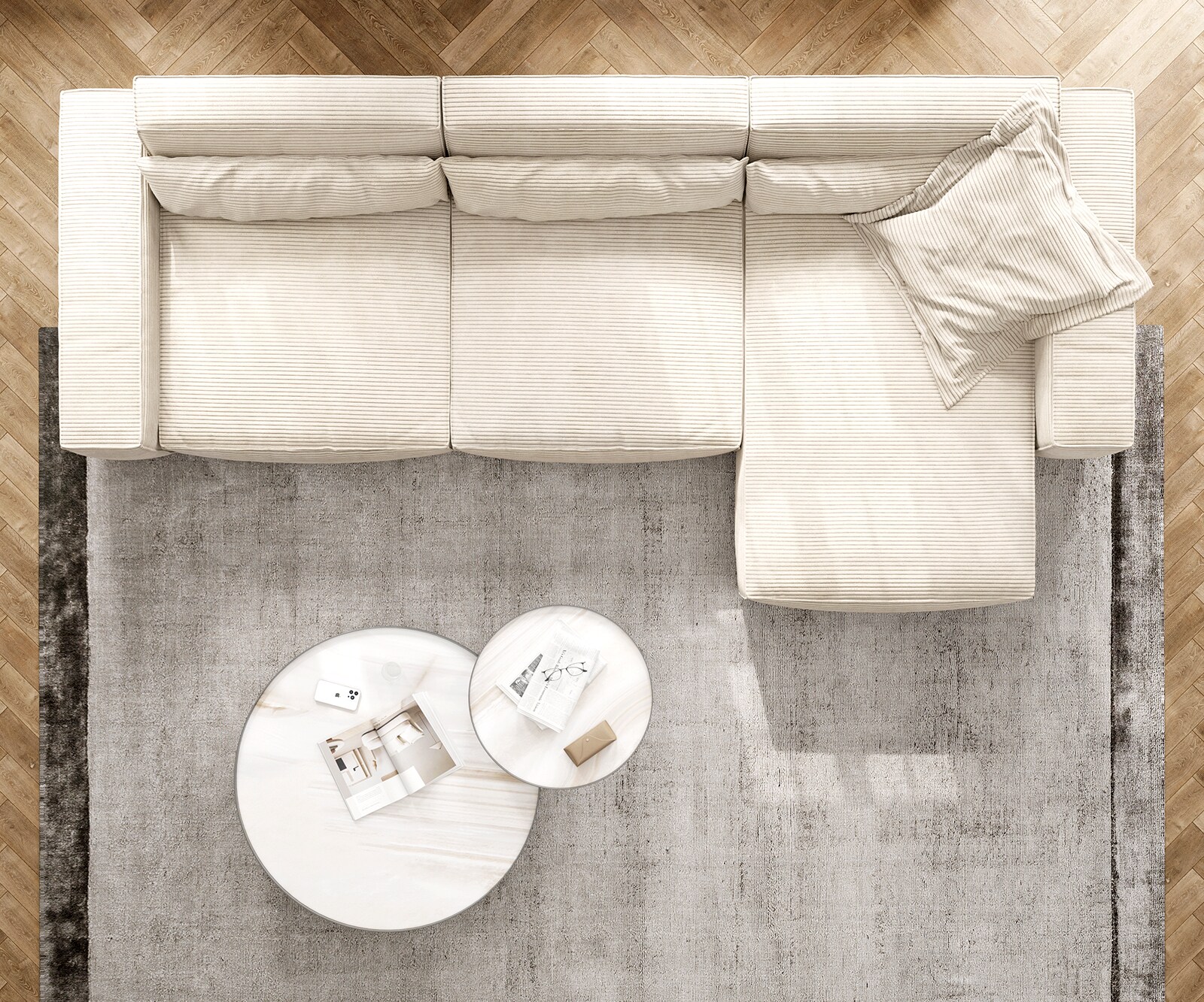 Ecksofa Sirpio XL 370x170 cm Cord Beige Recamiere variabel 4