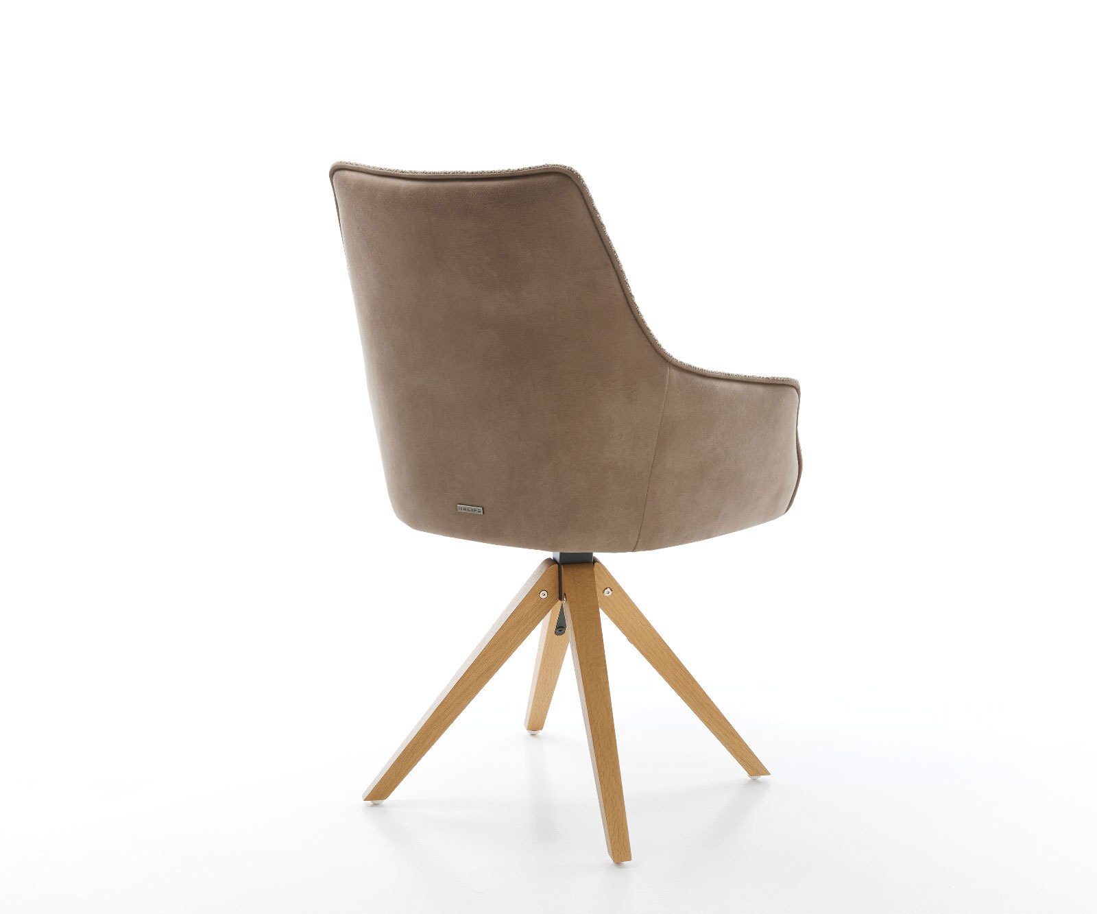 Chaise-pivotante Alja-Flex avec accoudoirs tissu mixte couleur boue pied en bois angulaire naturel pivotement sur 180° ressorts ensachés 4