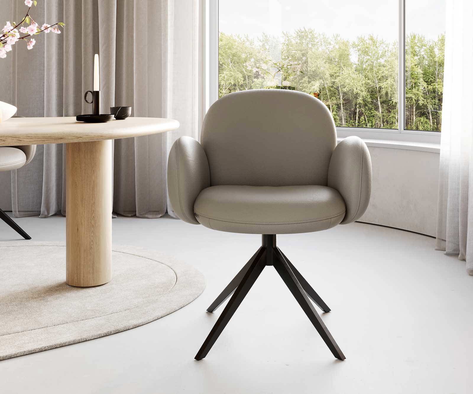 Drehstuhl Nube-Flex mit Armlehnen Echt-Leder Schlamm Kreuzgestell breit Schwarz 360° drehbar Taschenfederkern 2