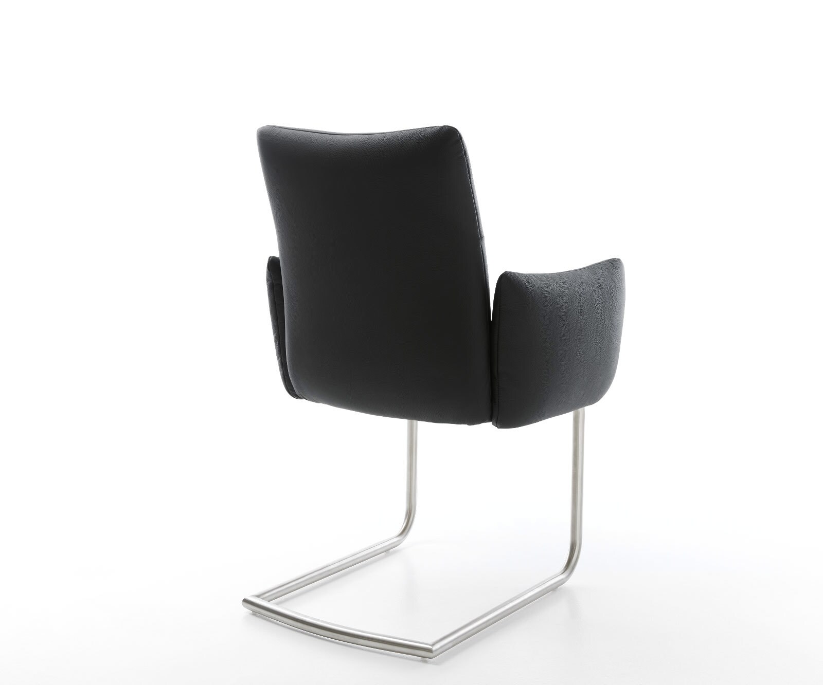 Cantilever Jova-Flex avec accoudoirs cuir de vache noir pied cantilever rond acier inoxydable brossé ressorts ensachés 5