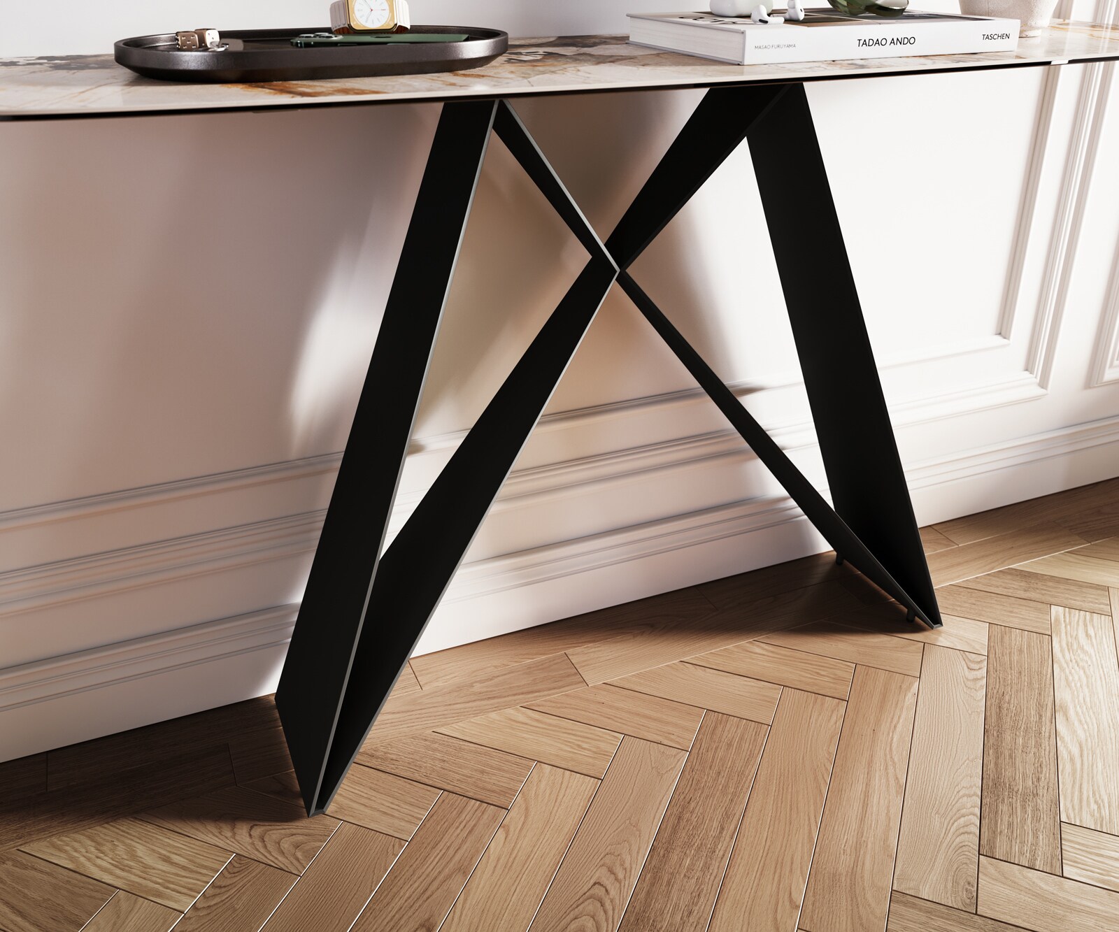 Konsolentisch Edge Boot 140x40 cm Keramik Patagonia Poliert Velio Metall Schwarz 4