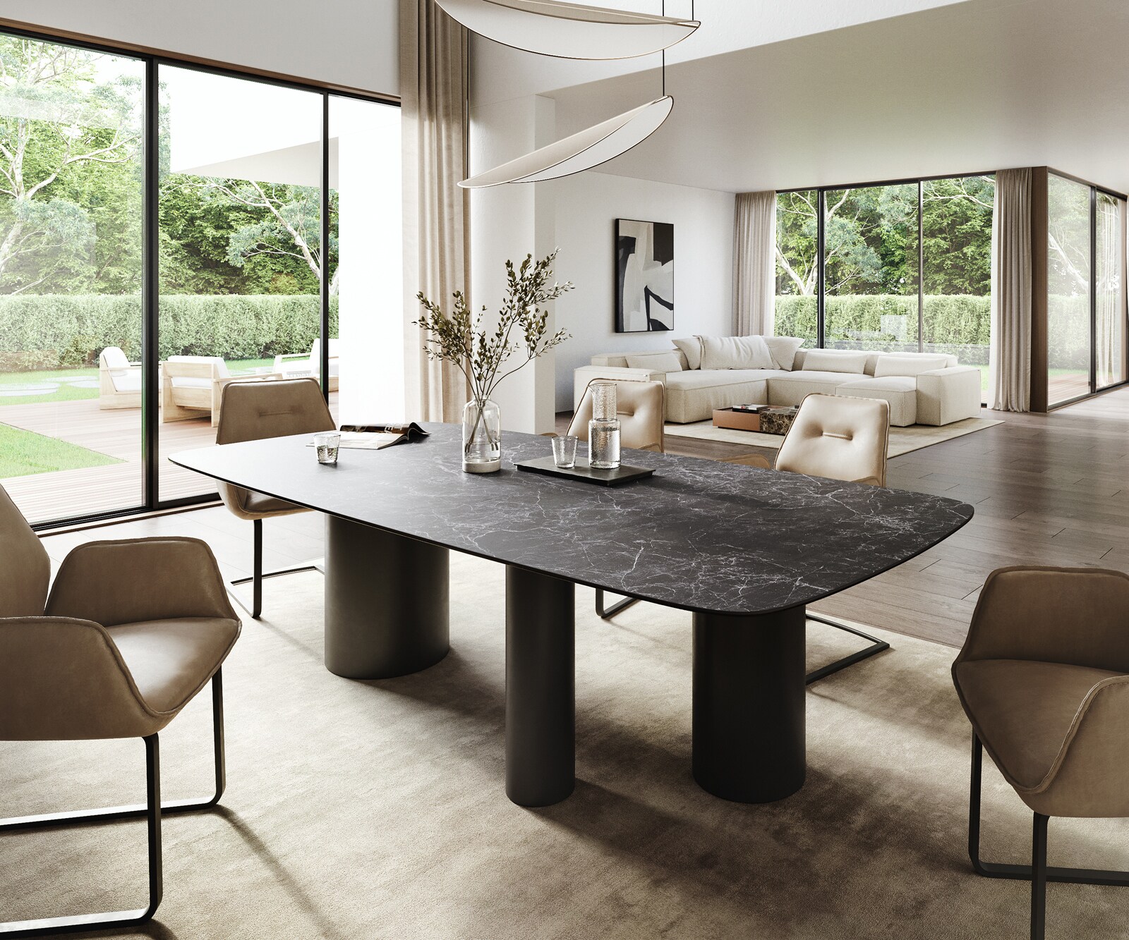 Table à manger Edge Boot 260x120 cm Céramique Laminam® Nero Greco Anthracite Troa Métal Noir