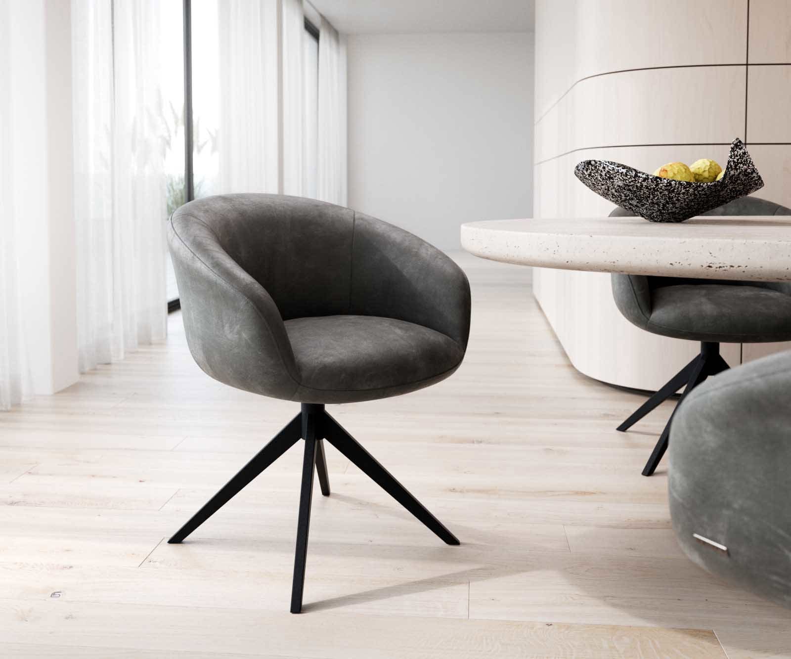 Drehstuhl Vinka-Flex mit Armlehnen Mikrofaser Anthrazit Vintage Kreuzgestell breit Schwarz 360° drehbar Taschenfederkern Drehstuhl Vinka-Flex mit Armlehnen Mikrofaser Anthrazit Vintage Kreuzgestell breit Schwarz 360° drehbar Taschenfederkern