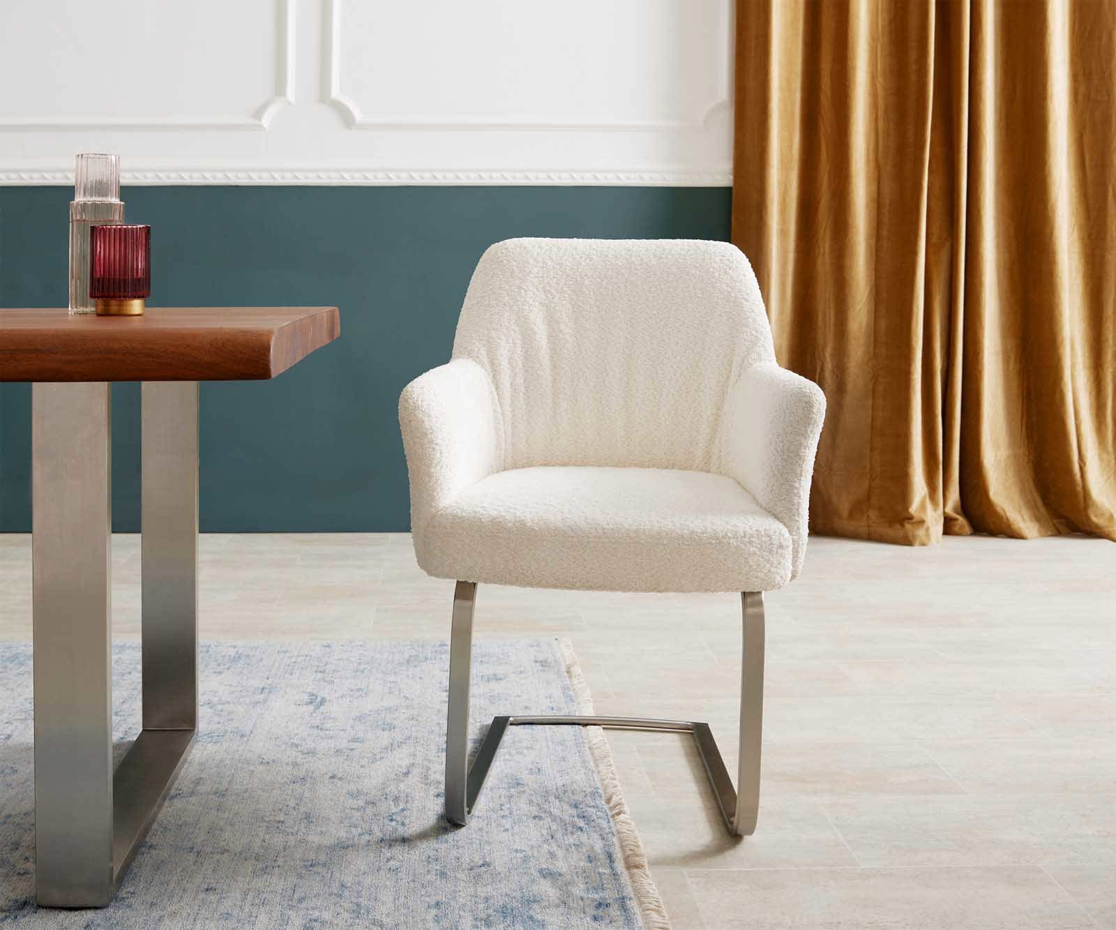 Freischwinger Xana-Flex mit Armlehnen Bouclé Weiß Freischwinger flach Edelstahl Taschenfederkern 2 Freischwinger Xana-Flex mit Armlehnen Bouclé Weiß Freischwinger flach Edelstahl Taschenfederkern 2