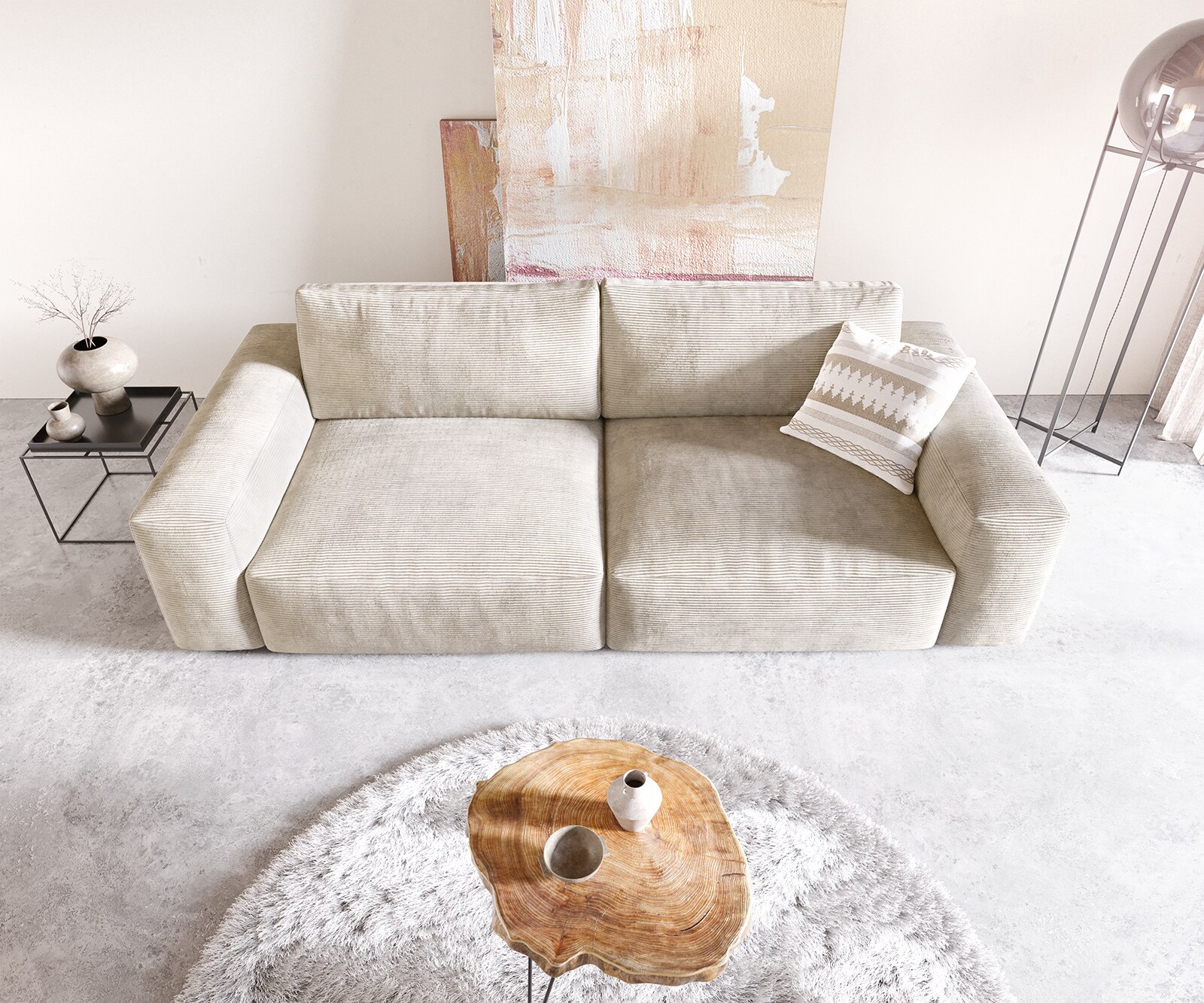 Grand-canapé Lanzo XL 270x130 cm Velours côtelé Beige 3