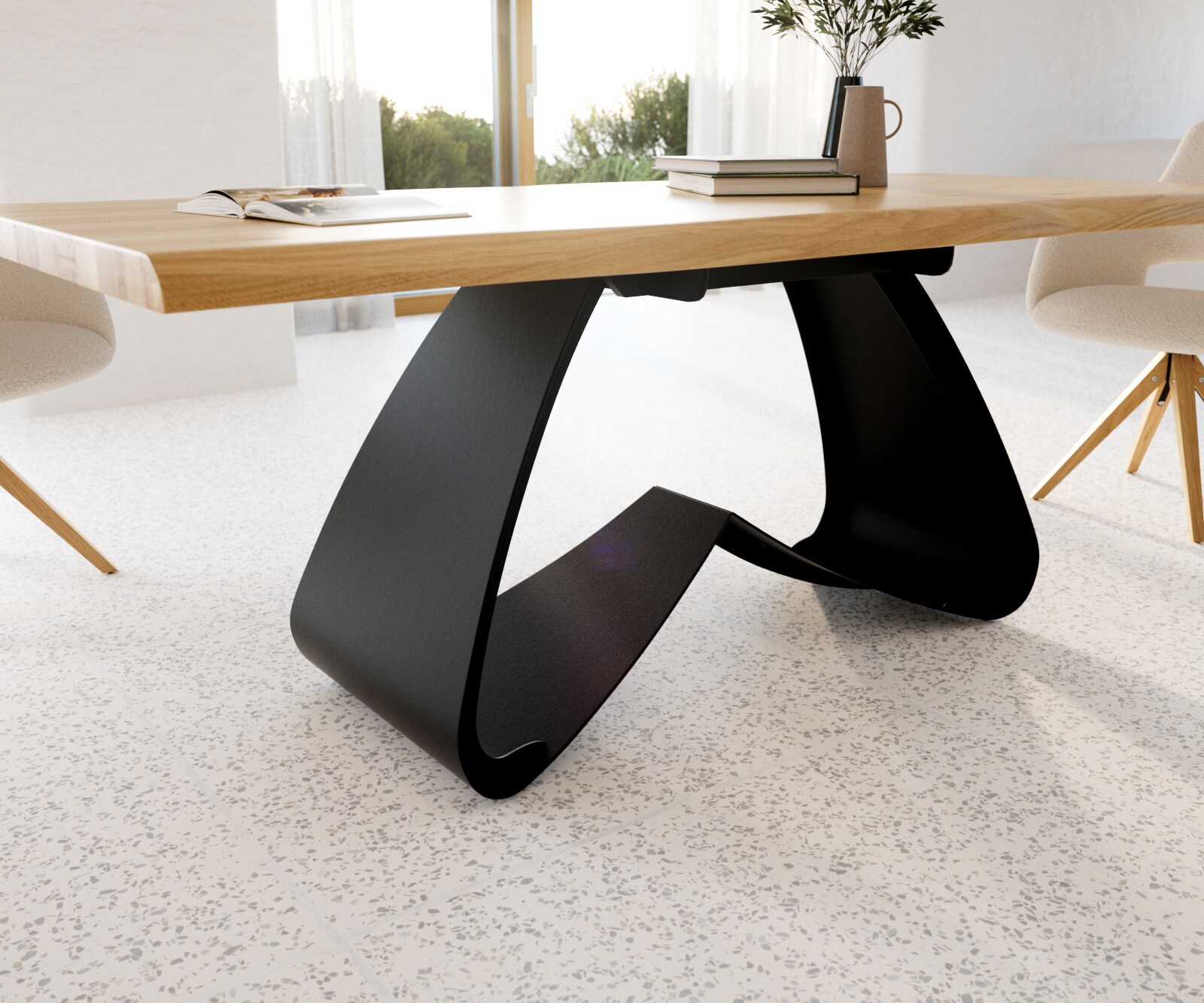 Table à manger Edge 200x100 Chêne Nature Cadre en W Métal Noir Live-Edge 4