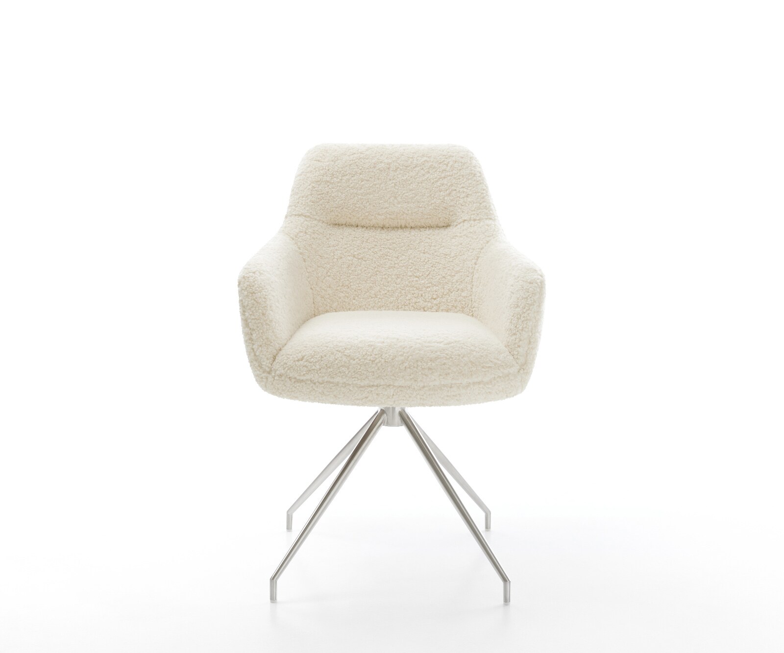 Chaise-de-salle-à-manger Pejo-Flex tissu teddy beige pied croisé conique acier inoxydable resorts ensachés 2