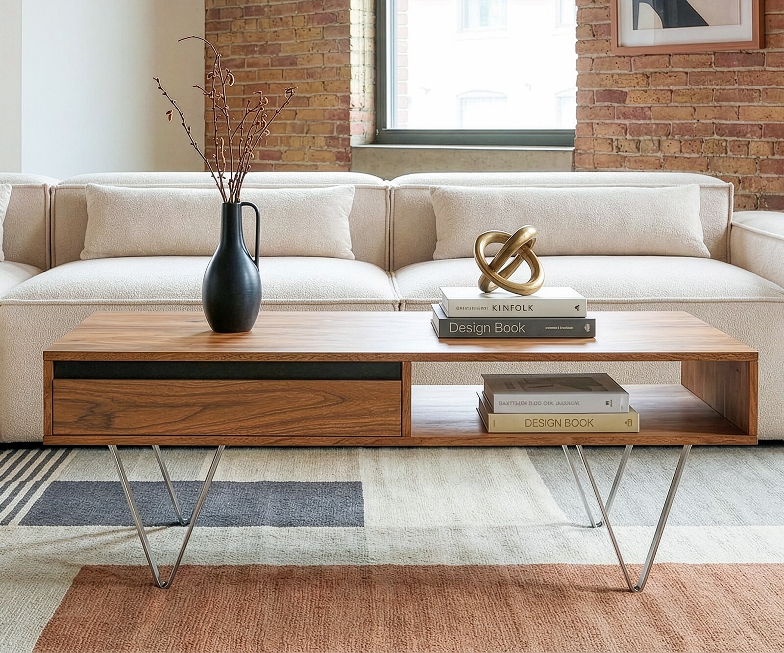 Table-basse Stonegrace 115x60x35 cm acacia naturel ardoise 2 tiroirs 1 compartiment 1