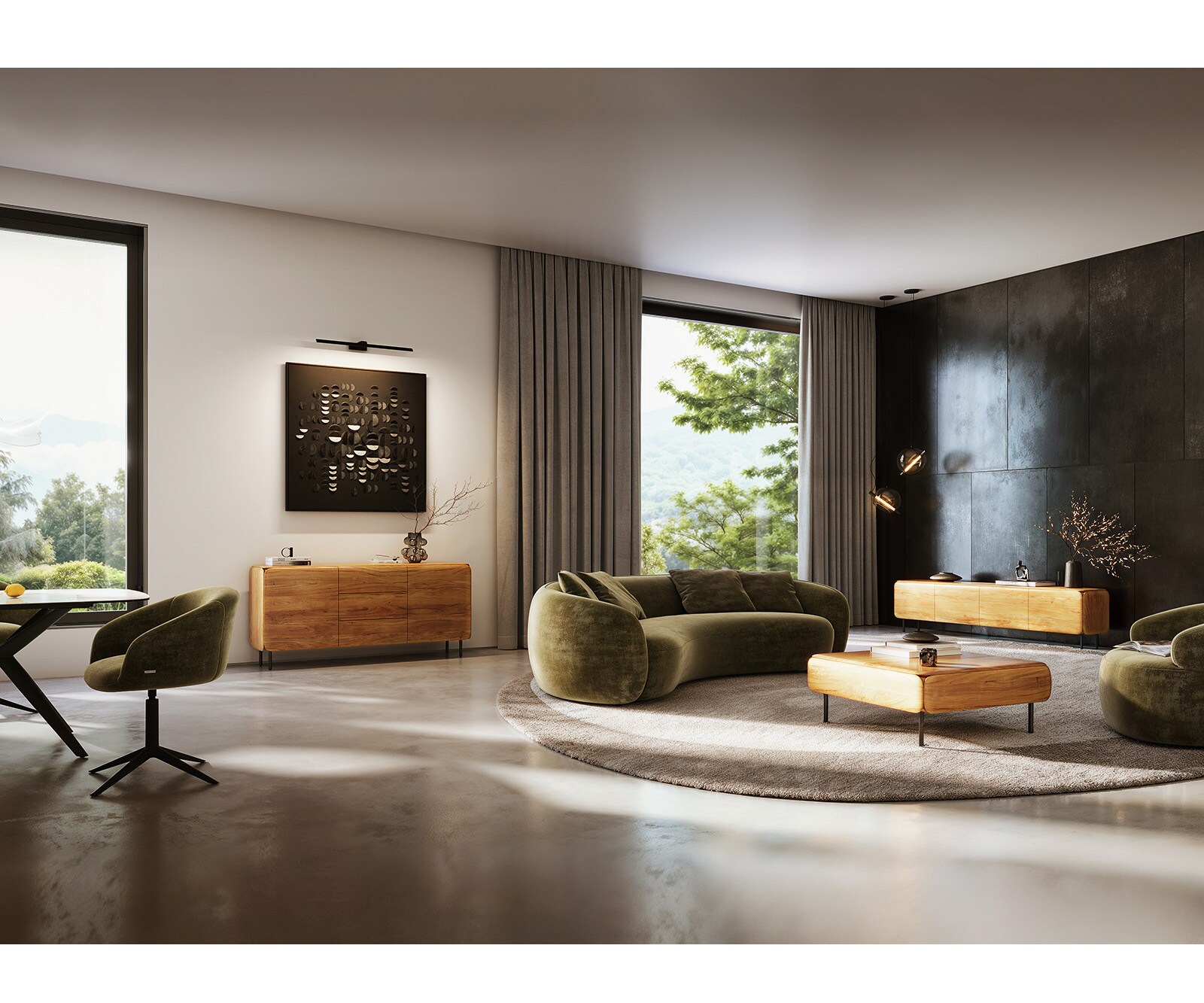 Sideboard Shavani 175 cm Akazie Natur 2 Türen 3 Schubladen L-Fuß Edelstahl Silber 5