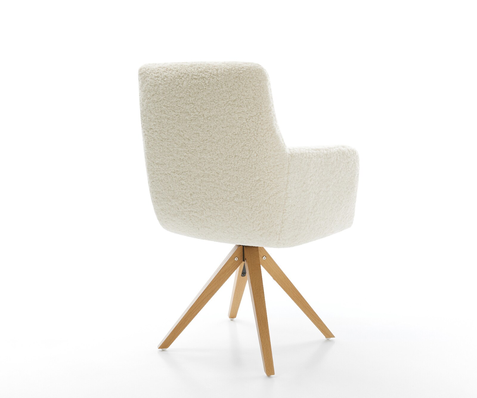 Chaise-pivotante Heira-Flex avec accoudoirs tissu teddy beige pied en bois angulaire naturel pivotement sur 180° resorts ensachés 5