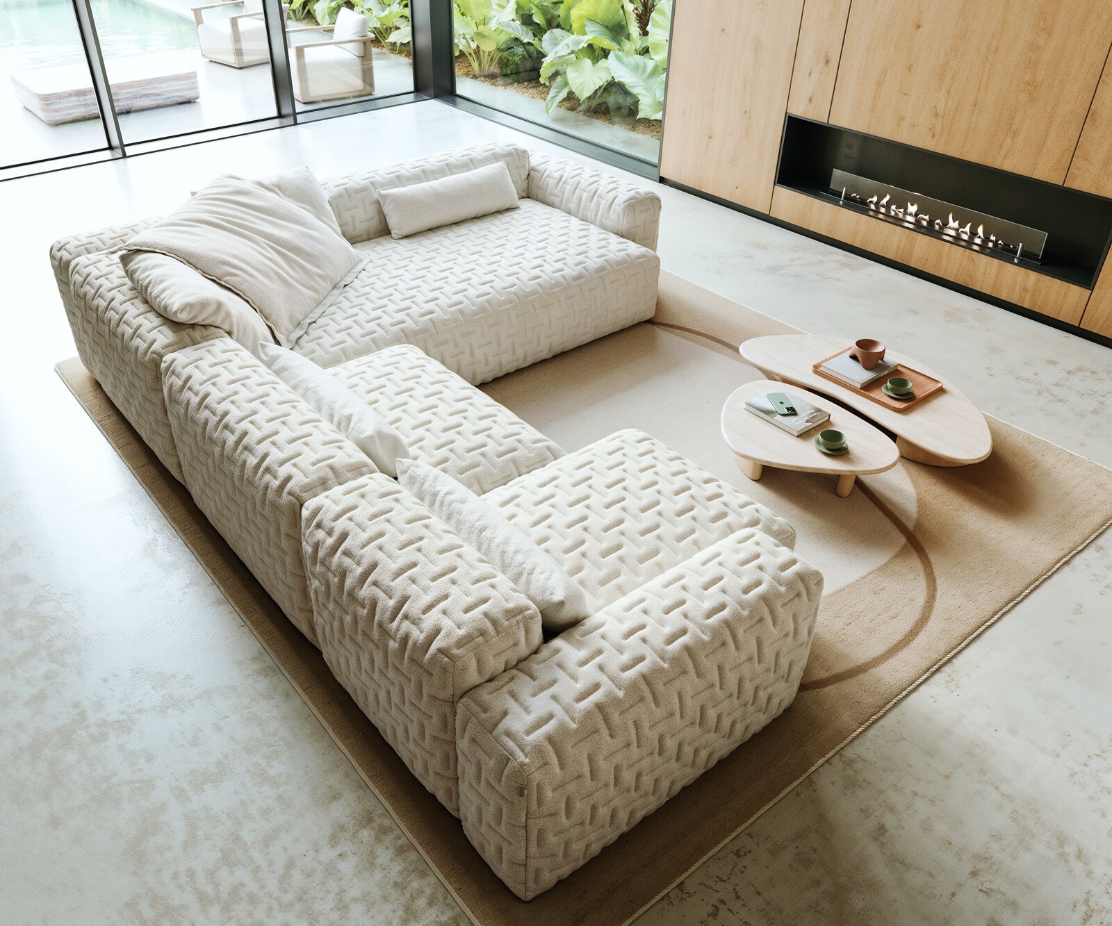 Wohnlandschaft Freestyle 360x290 cm Bouclé Soft Beige Gesteppt 4