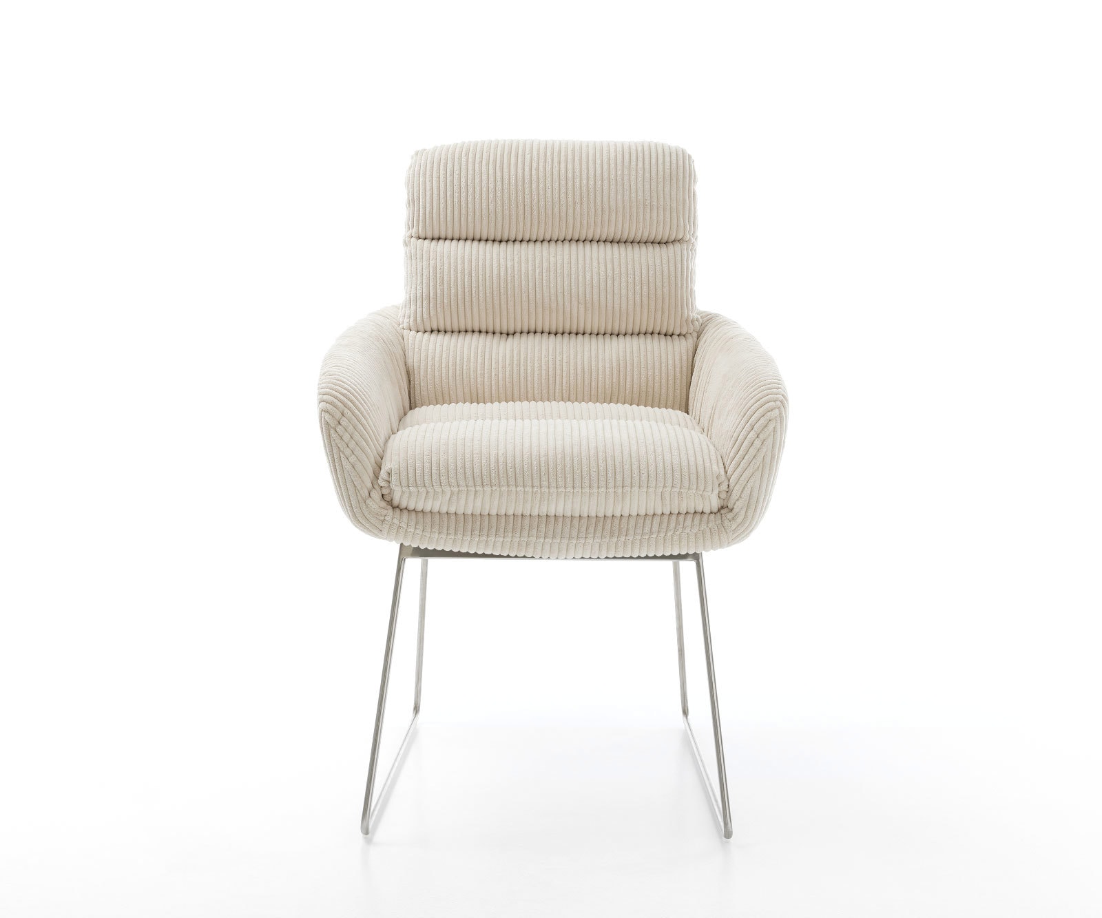 Esszimmerstuhl Abelia-Flex mit Armlehnen Cord Beige Kufengestell Edelstahl 2