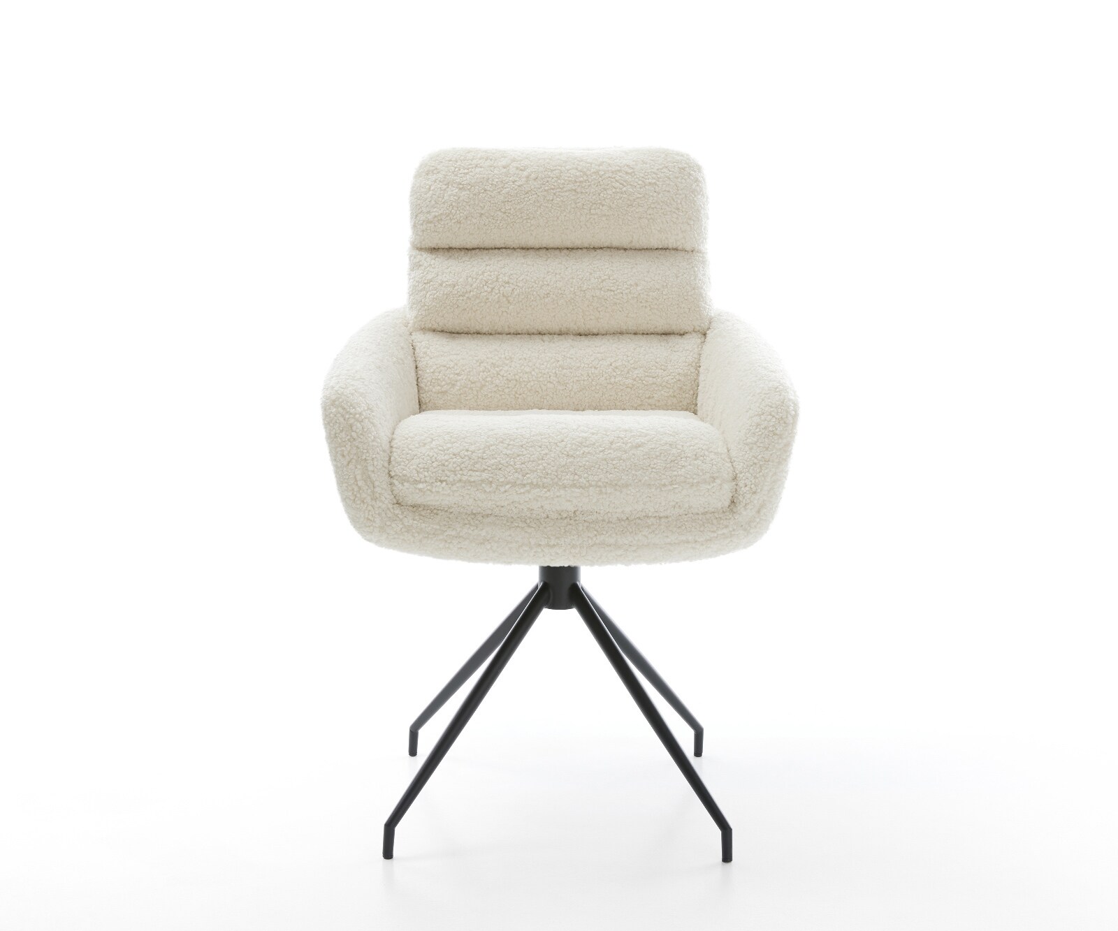 Chaise-de-salle-à-manger Abelia-Flex avec accoudoirs tissu teddy beige pied croisé conique noir 1
