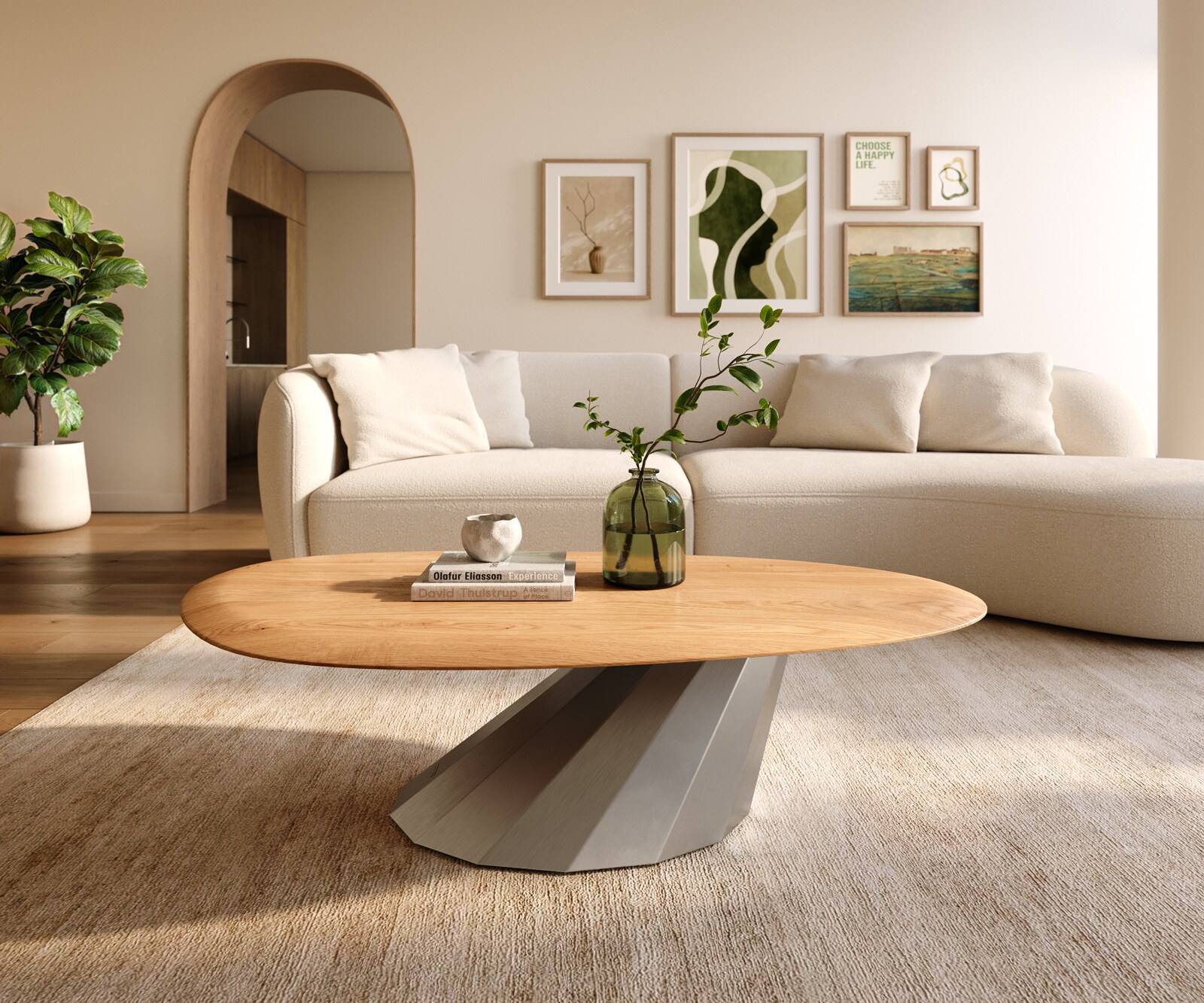Couchtisch Edge Oval 140x75 cm Eiche Natur Runde Kante Parabi Edelstahl gebürstet 2