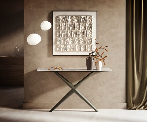 Konsolentisch Edge Boot 140x40 cm Keramik Onyx Pearl Estelo Metall Effektfinish Titan
