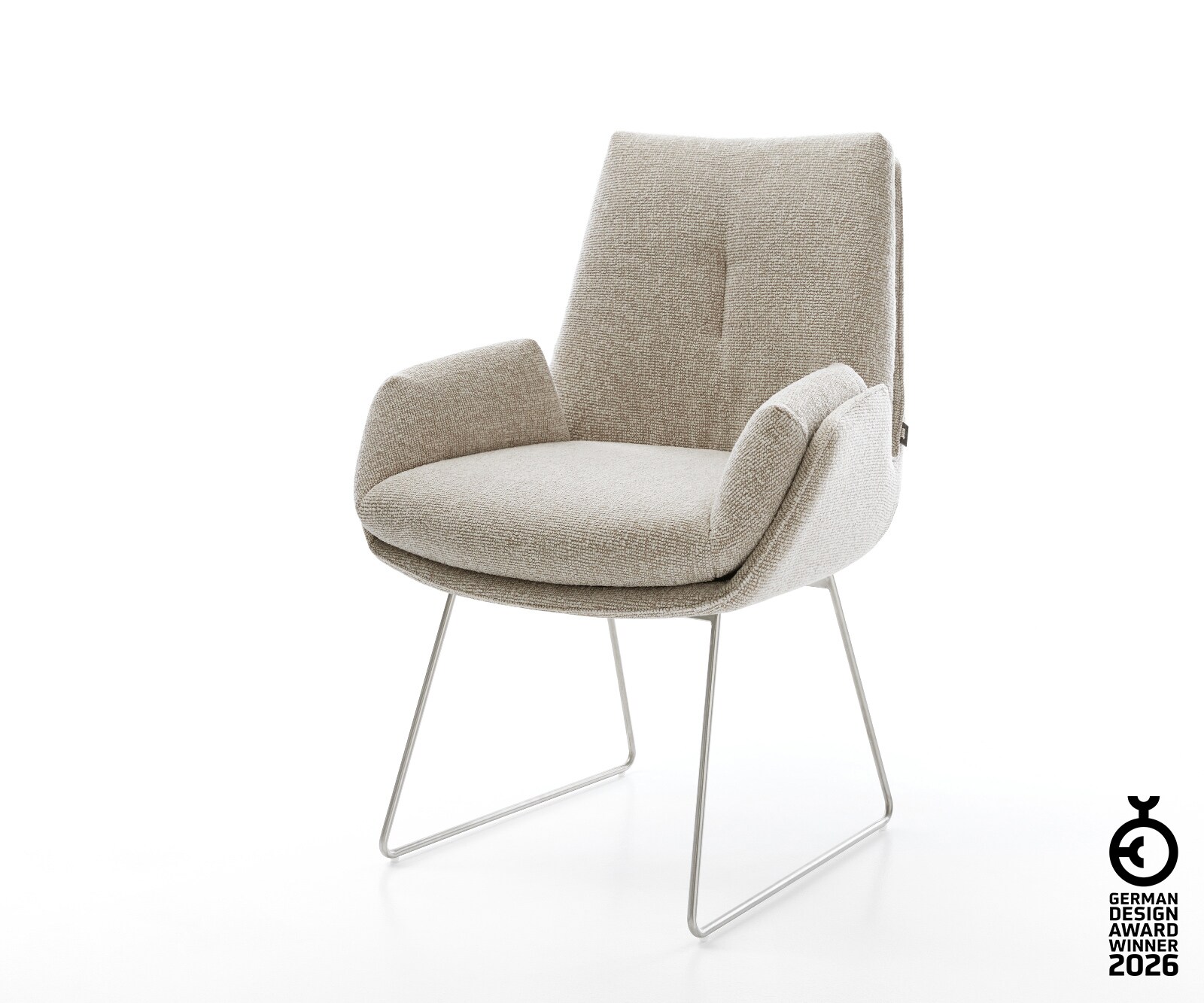 Chaise-de-salle-à-manger Clea-Flex tissu tissé doux beige pied trapèze acier inoxydable