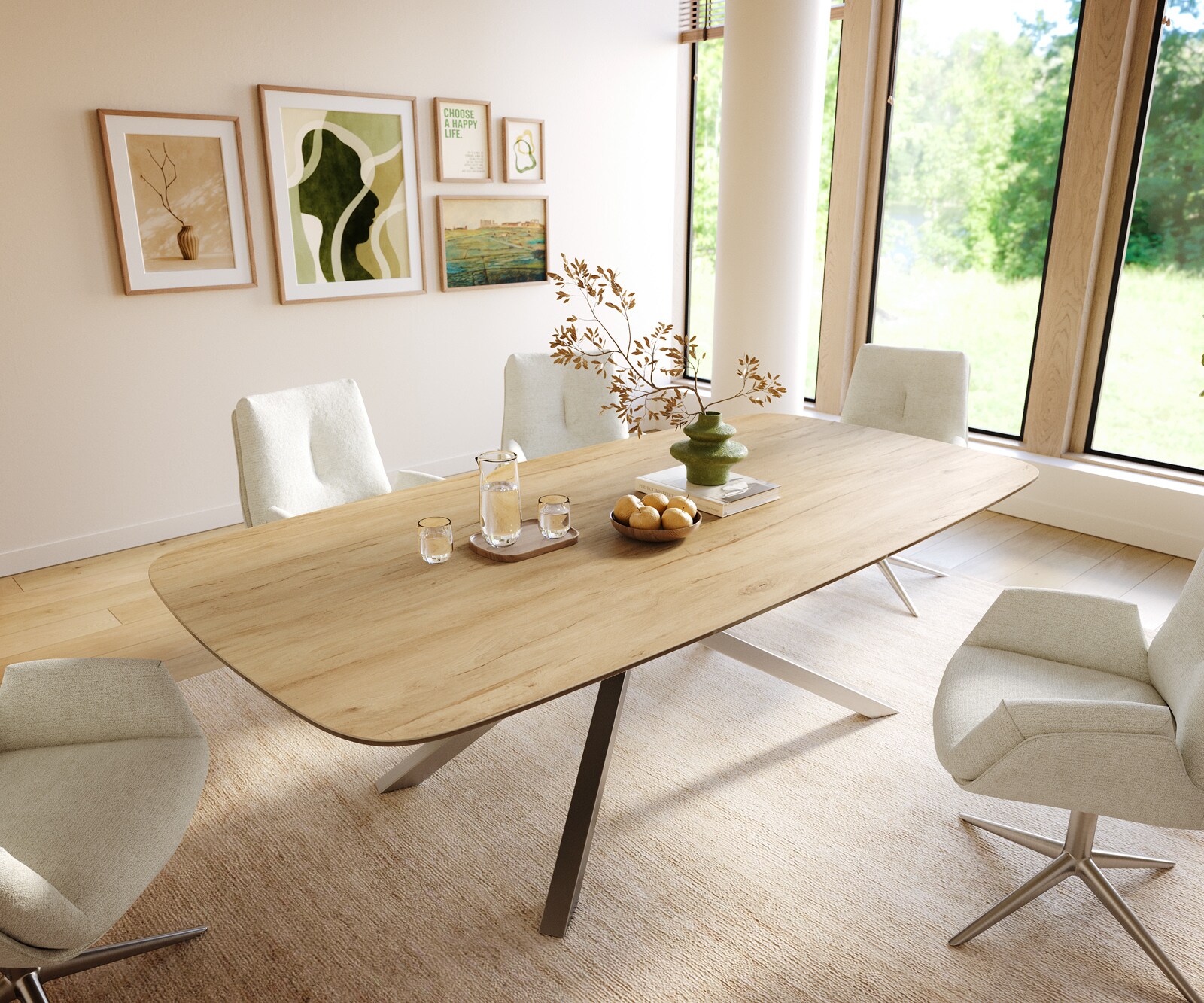 Table à manger Edge Boot 240x120 cm Céramique Laminam® Sabbia Eichefarbig piètement en croix Rectangle Acier inoxydable