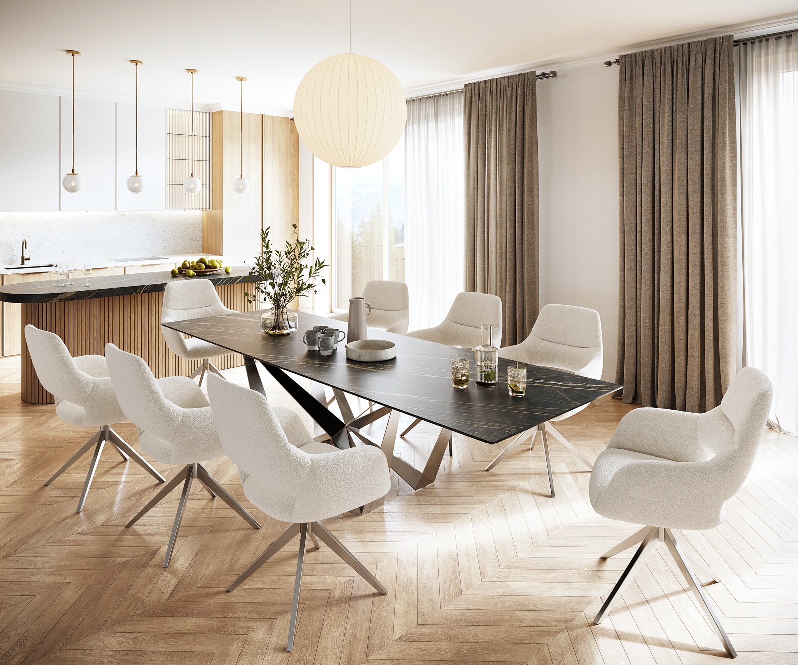 Table-à-manger Edge 300x100cm Laminam® céramique marron pieds milieu acier plat argent 5 Table-à-manger Edge 300x100cm Laminam® céramique marron pieds milieu acier plat argent 5