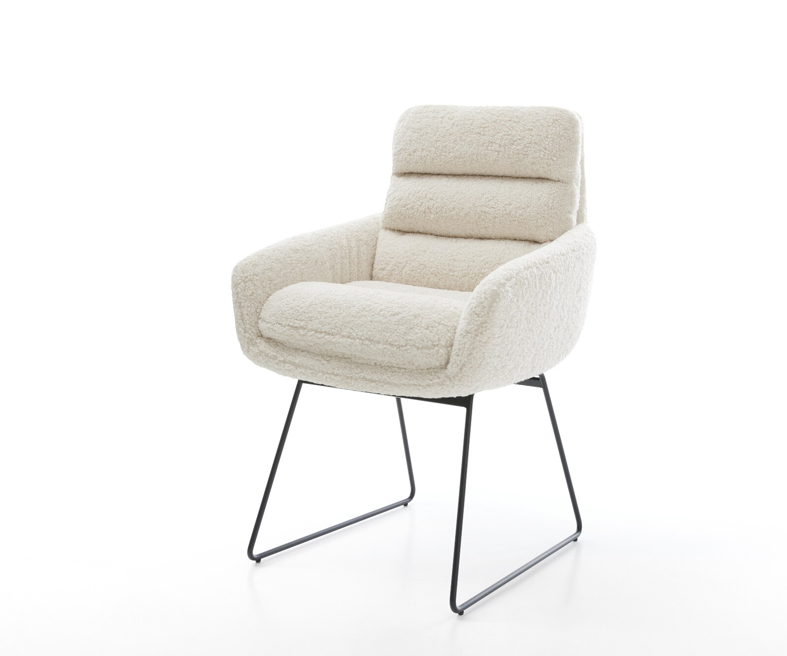 Chaise-de-salle-à-manger Abelia-Flex avec accoudoirs tissu teddy beige pied trapèze noir 1