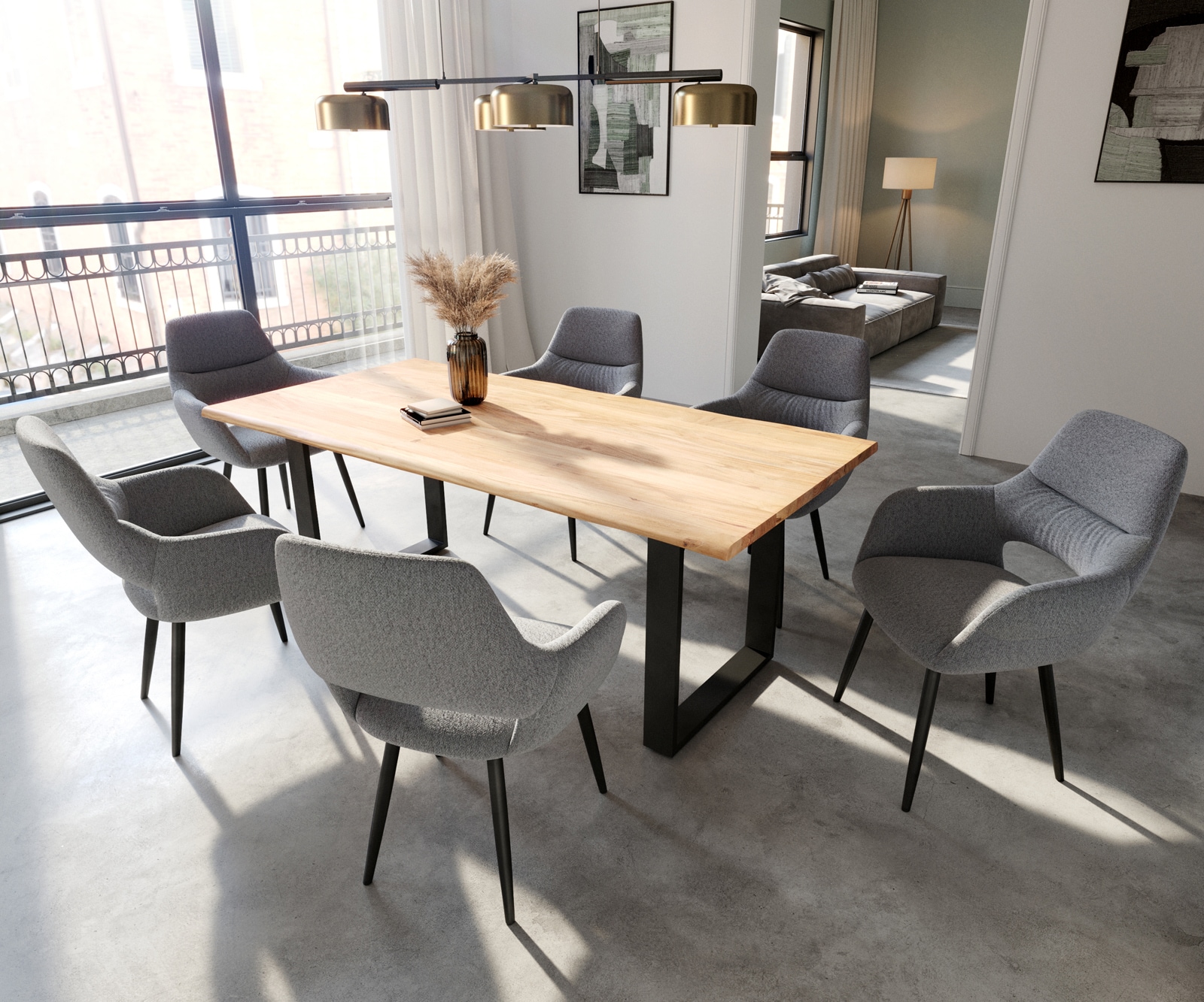 Esszimmerstuhl Yago-Flex mit Armlehnen Strukturstoff Hellgrau 4-Fuß konisch Schwarz Taschenfederkern 3 Esszimmerstuhl Yago-Flex mit Armlehnen Strukturstoff Hellgrau 4-Fuß konisch Schwarz Taschenfederkern 3